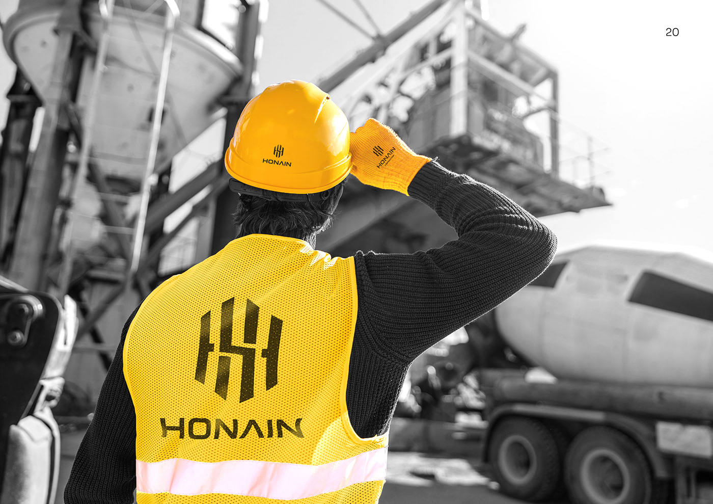 brand branding  construction contracting deisign Heavy Honain identity logo yellow