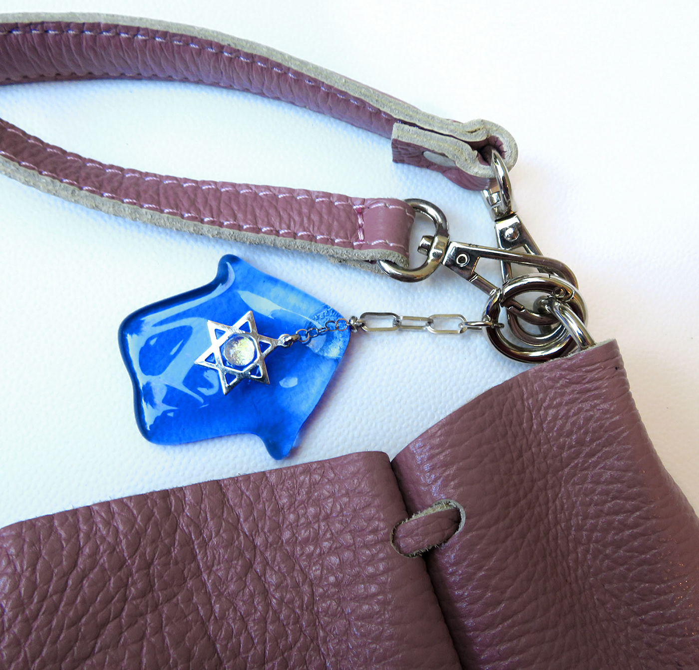 handmade keychain accessories hamsa symbol jewish fused glass Glass fusing Star of David