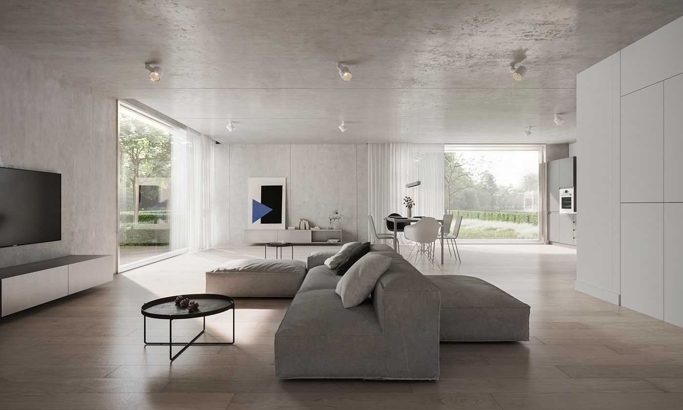 corona renderer vivid vision architecture visualization concrete Minimalism minimalist modern Brutalism housing