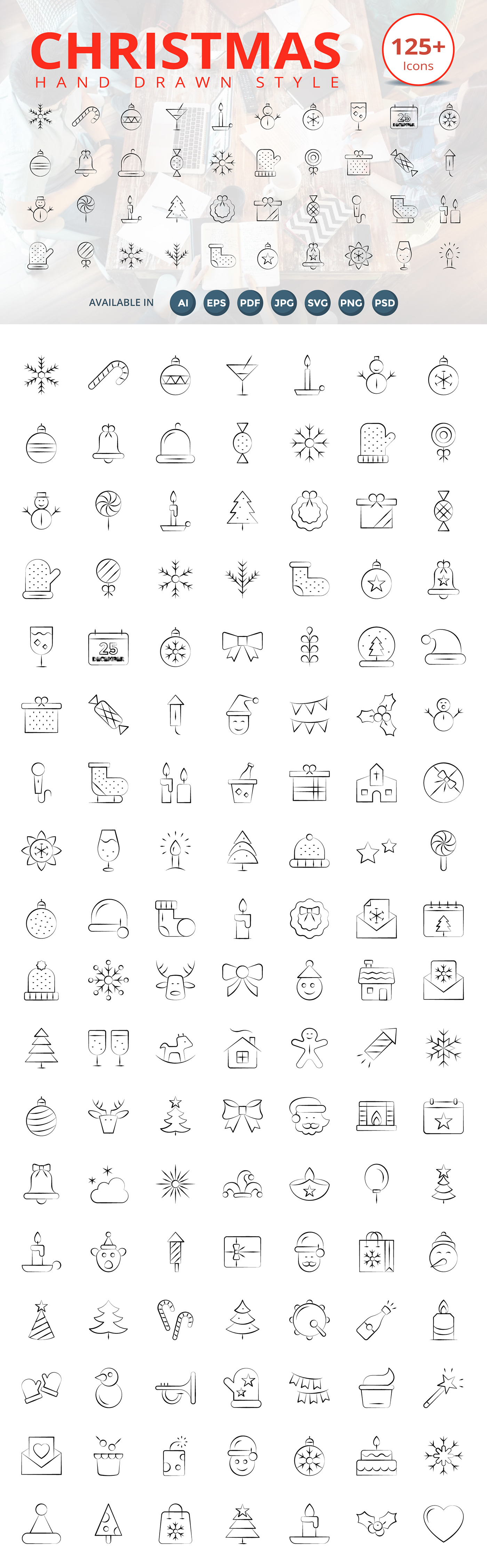 handdrawn icons graphics Christmas design