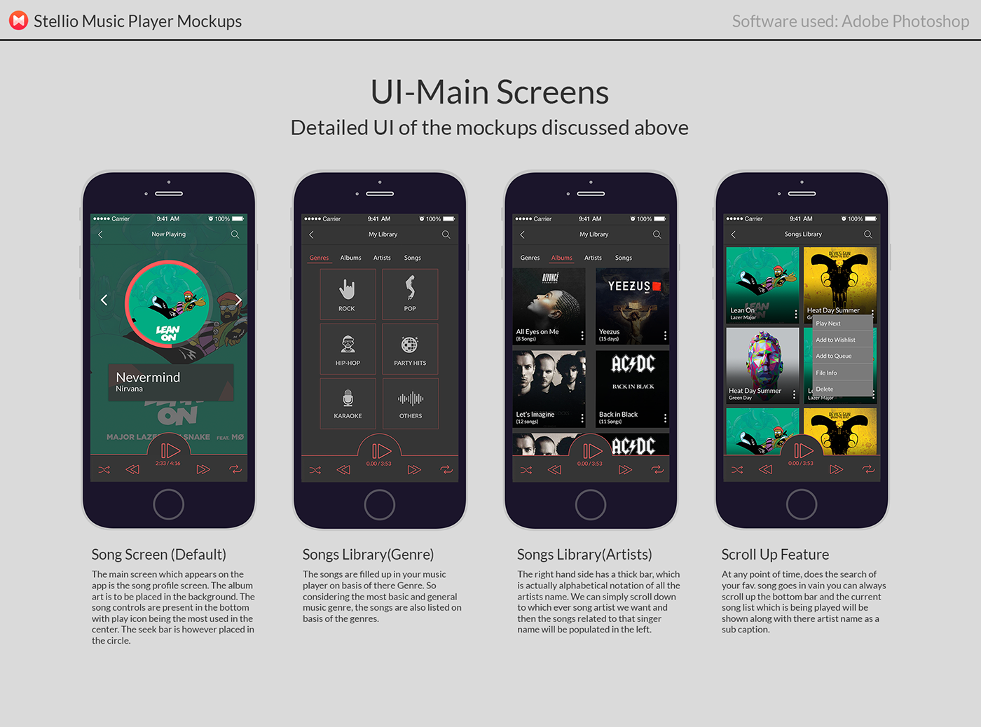 Music Player UI UX design app design ui design App screens app redesign mockups wireframes