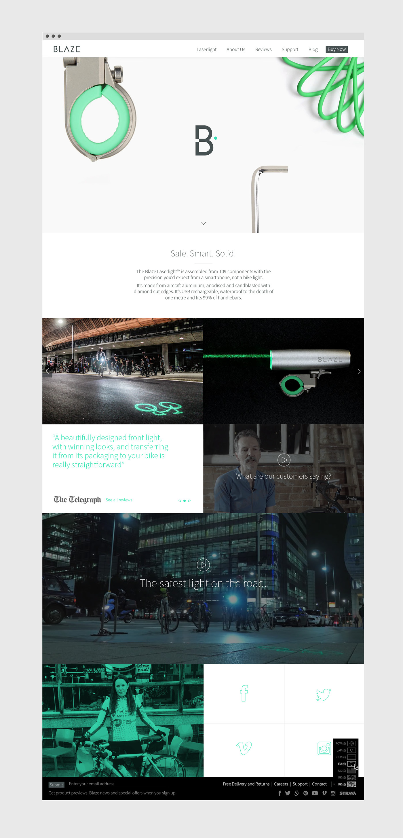 Website shop Shopify Bike light sales Startup product laserlight clean Responsive minimalist sophisticated