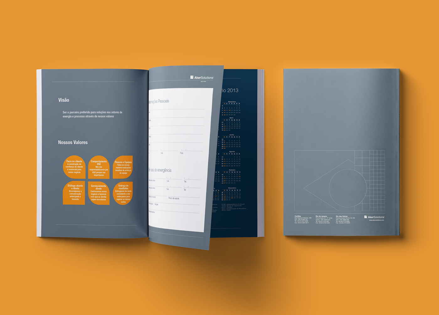 aker solutions gray notebook Note book book brochure orange White clean blue sea square wave waves