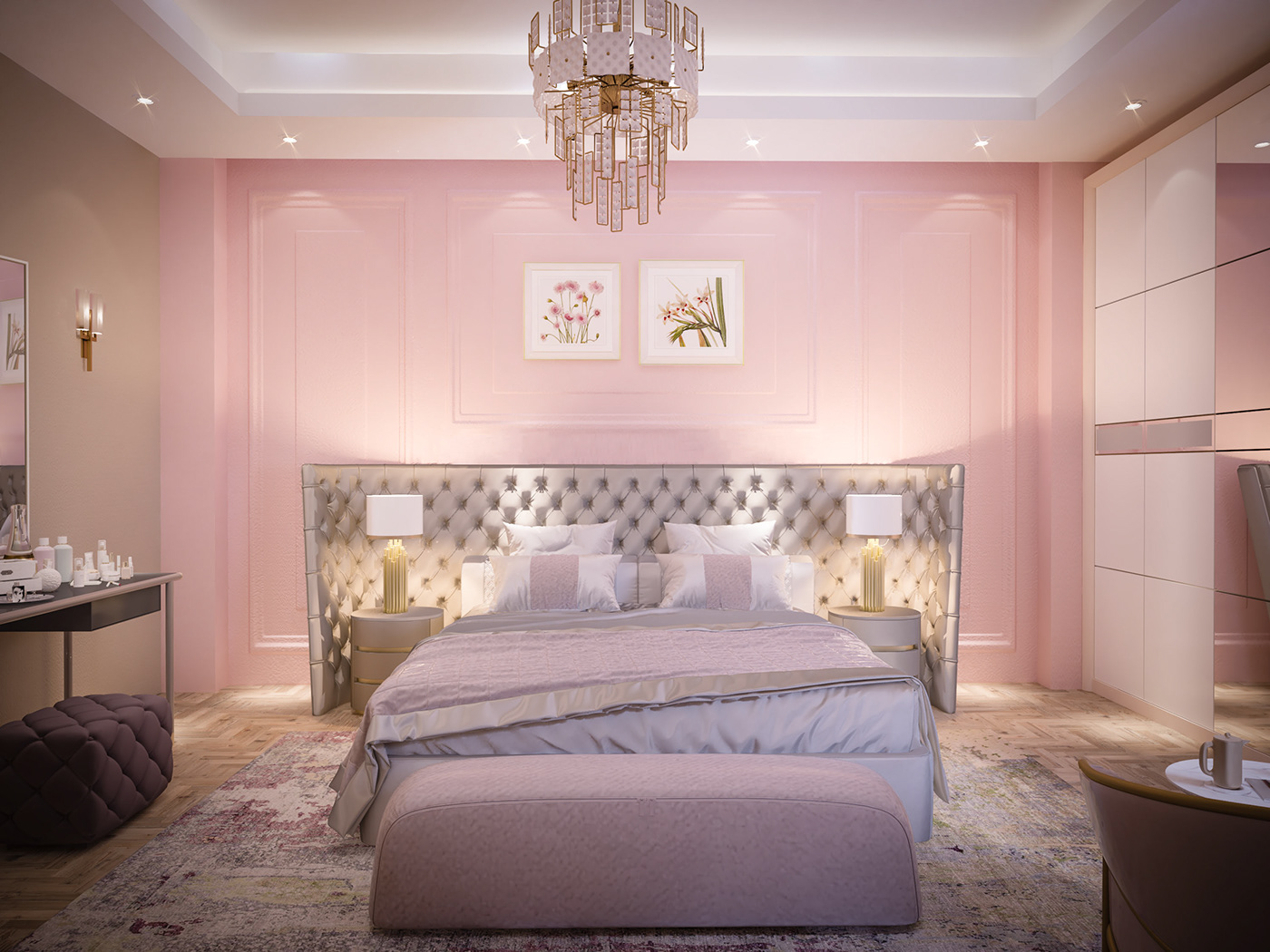 3d max arhitectures interior desgin photoshop pink bedroom small area visualiation