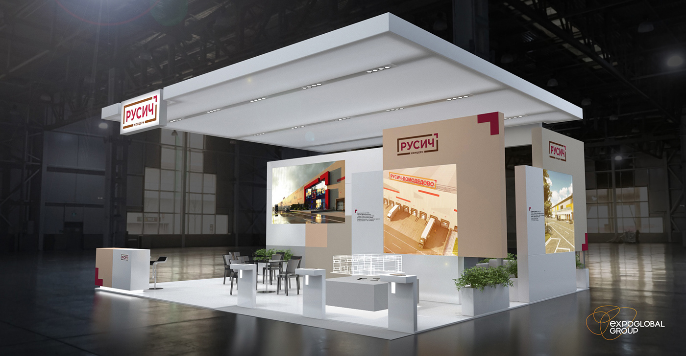 ExpoGlobal Group Русич 3D architecture Exhibition  Exhibition Design  Minimalism modern Stand vray