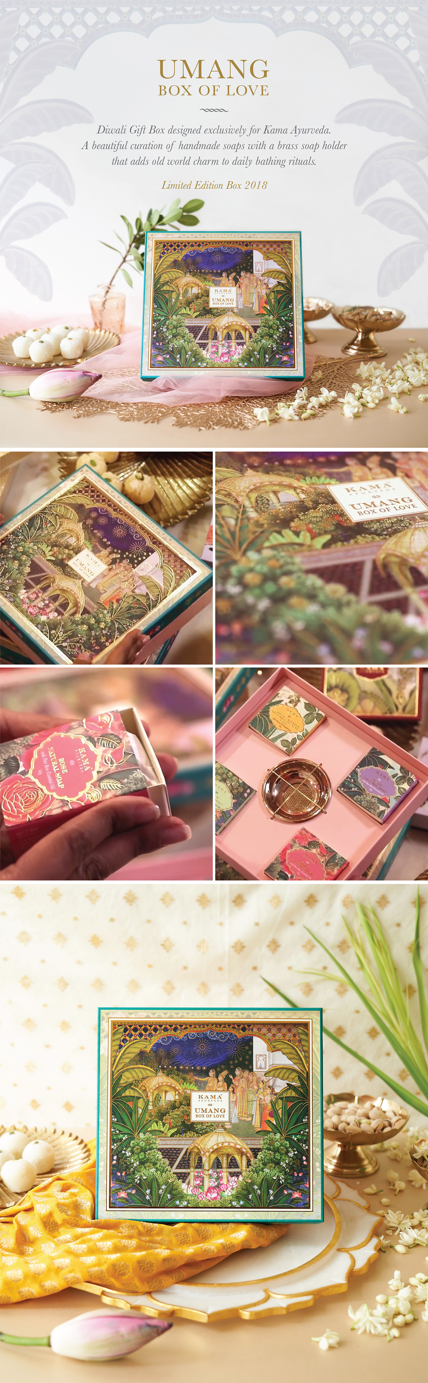 Packaging miniature painting mughal luxury soaps Indian festival box design ILLUSTRATION  India gift box design