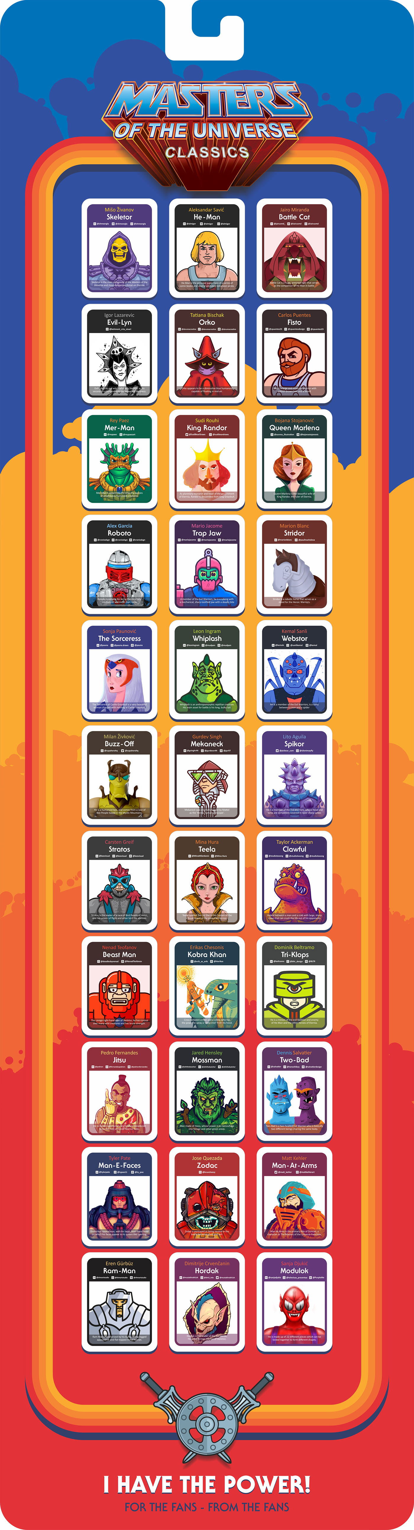 he-man Collaboration Project cards power Masters of Universe 80s Retro typography   characters faces
