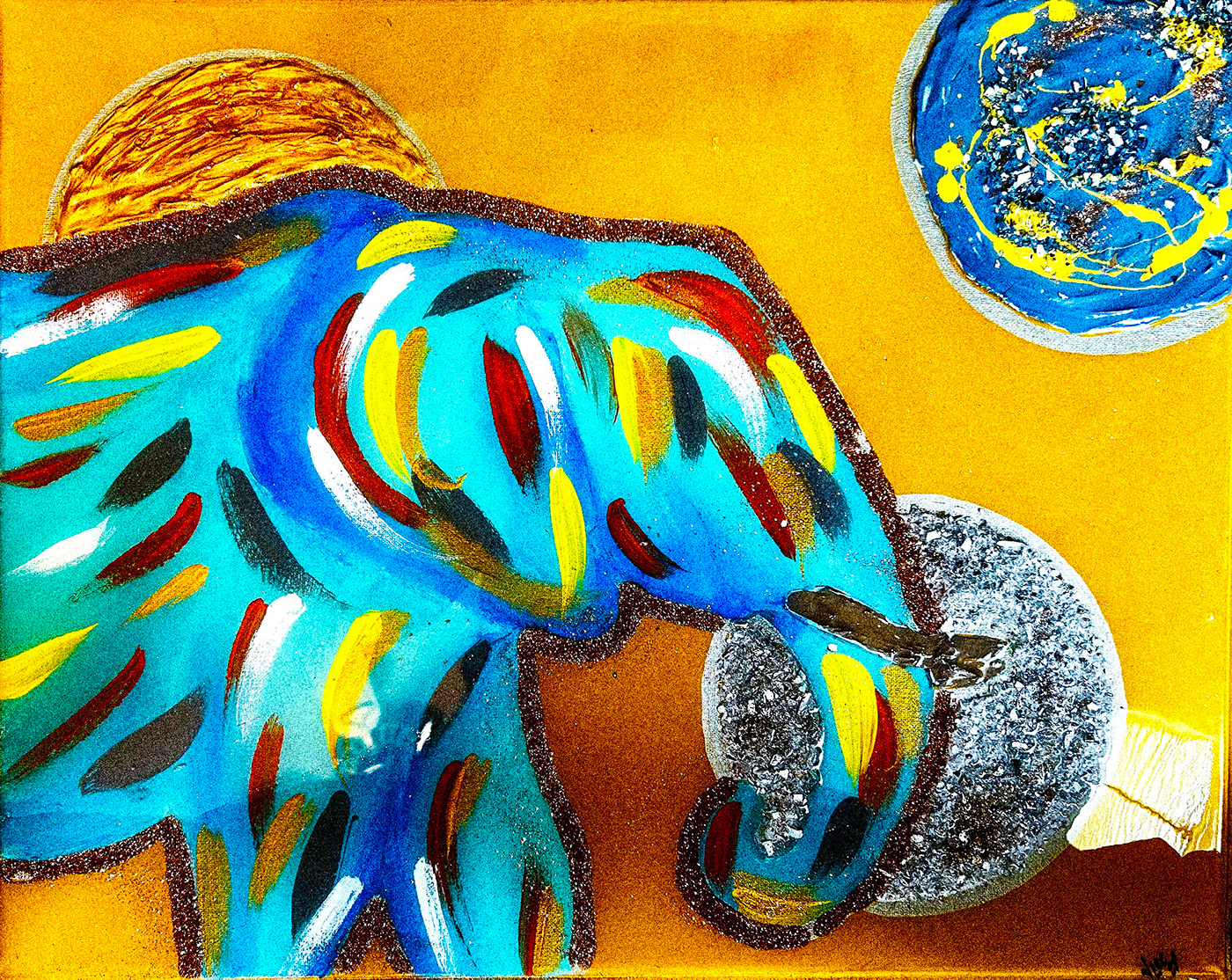 abstract elephant mixed media acrylic painting  
