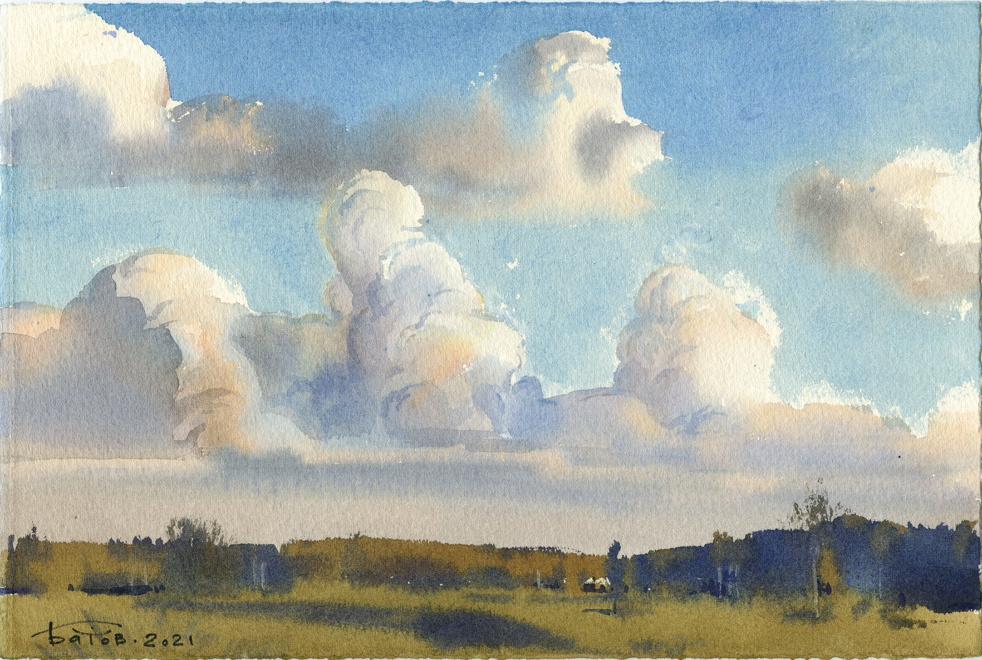 ArtBatDiversion clouds Landscape painting   SKY tutorial watercolor wip