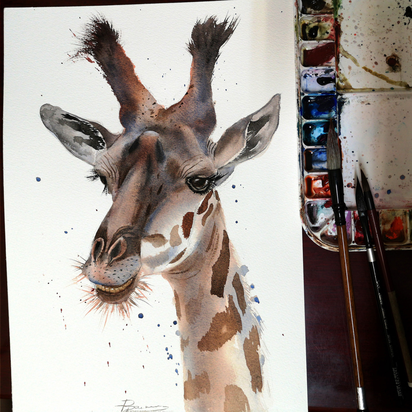 watercolor painting   giraffe zoo animals jungle watercolor giraffe animal portrait Giraffe Painting