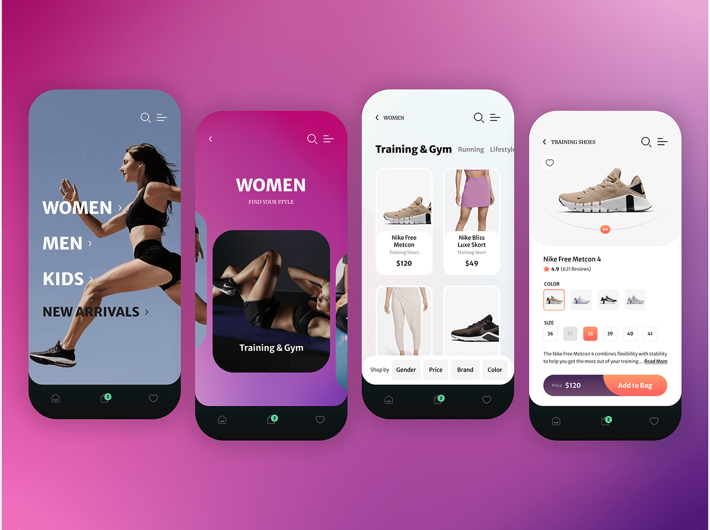 app design ecommerce app ecommerce store Figma pink purple shopify store ui design