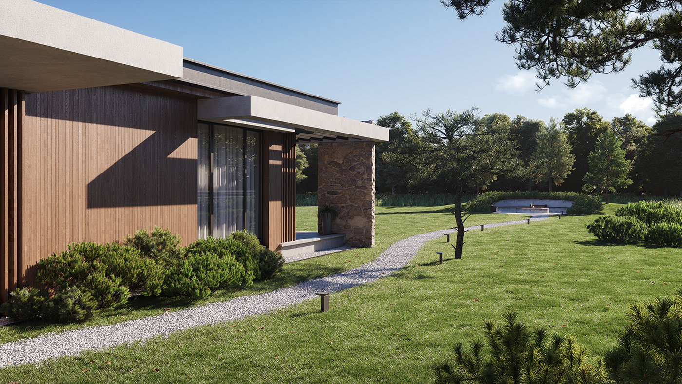 3D architecture archviz CGI CoronaRender  exterior house minimal modern visualization