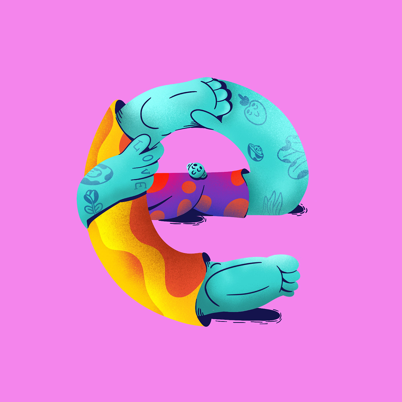 36daysoftype Character design  colorful lettering meditation outfit Procreate tattoo texture Yoga