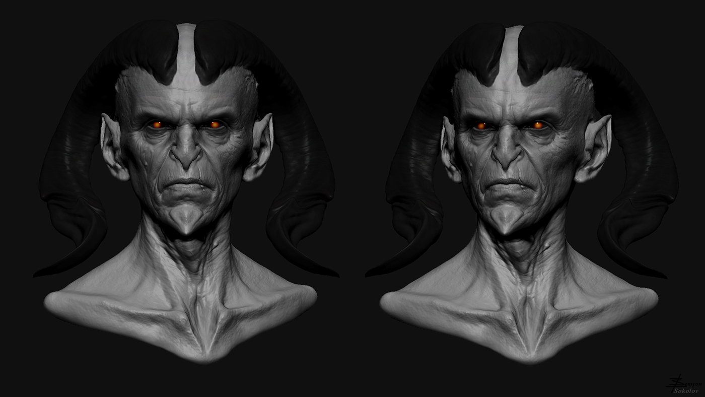 Zbrush demon sculpting  sketch head Character Concepting creature devil