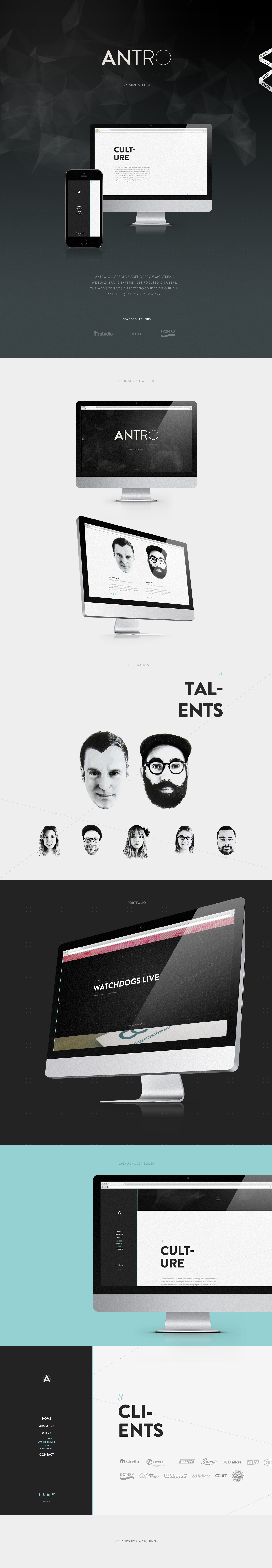 Montreal agency antro design Web Website scroll One Page long scroller AWWWARDS special mention one page love css SOTD
