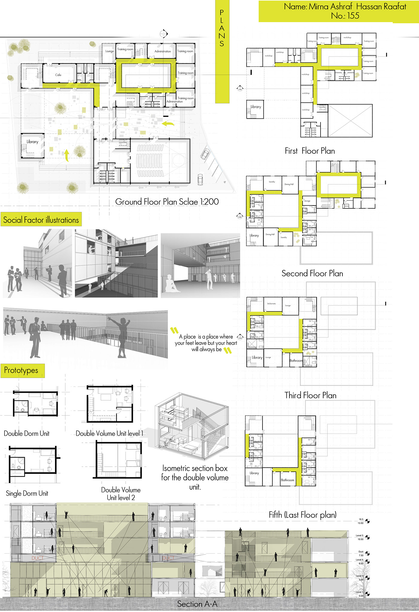 Dormitory social approach user experience courts residential architecture modules