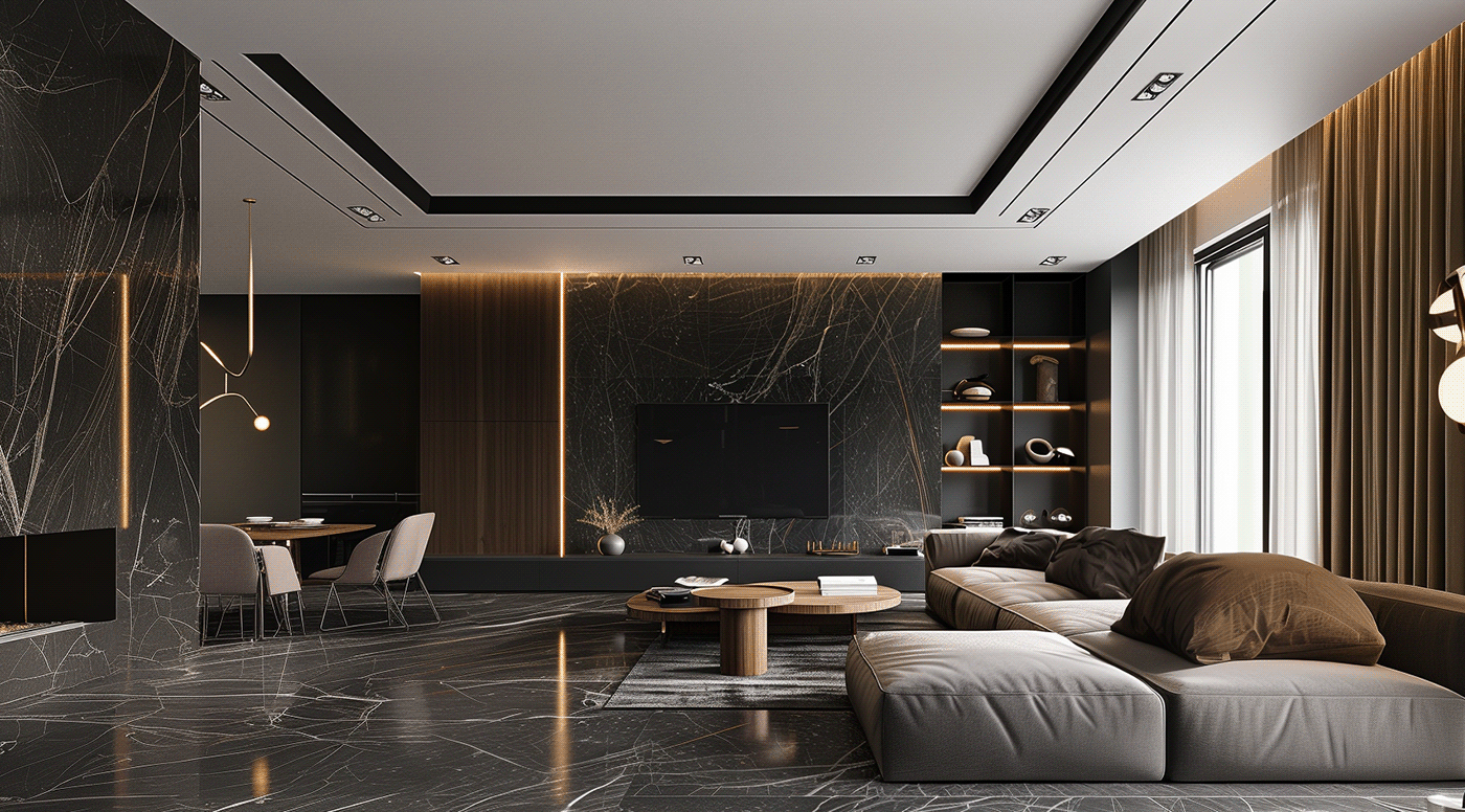 interior design  Spatial Design cool design dark marble