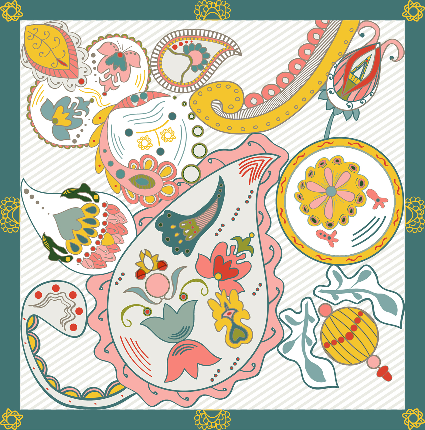 paisley ILLUSTRATION  Fashion  textile colors design graphic surface pattern Flowers drop colorful Illustrator