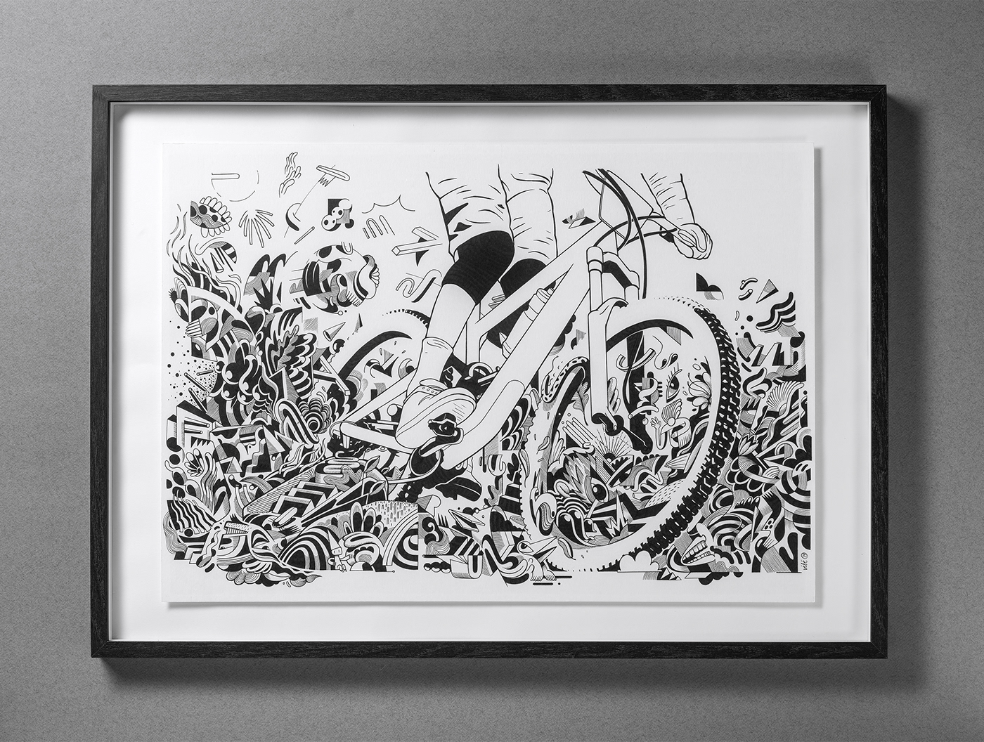 Bicycle black & white doodle Drawing  magazine mountain bike Nature sport branding  visual identity