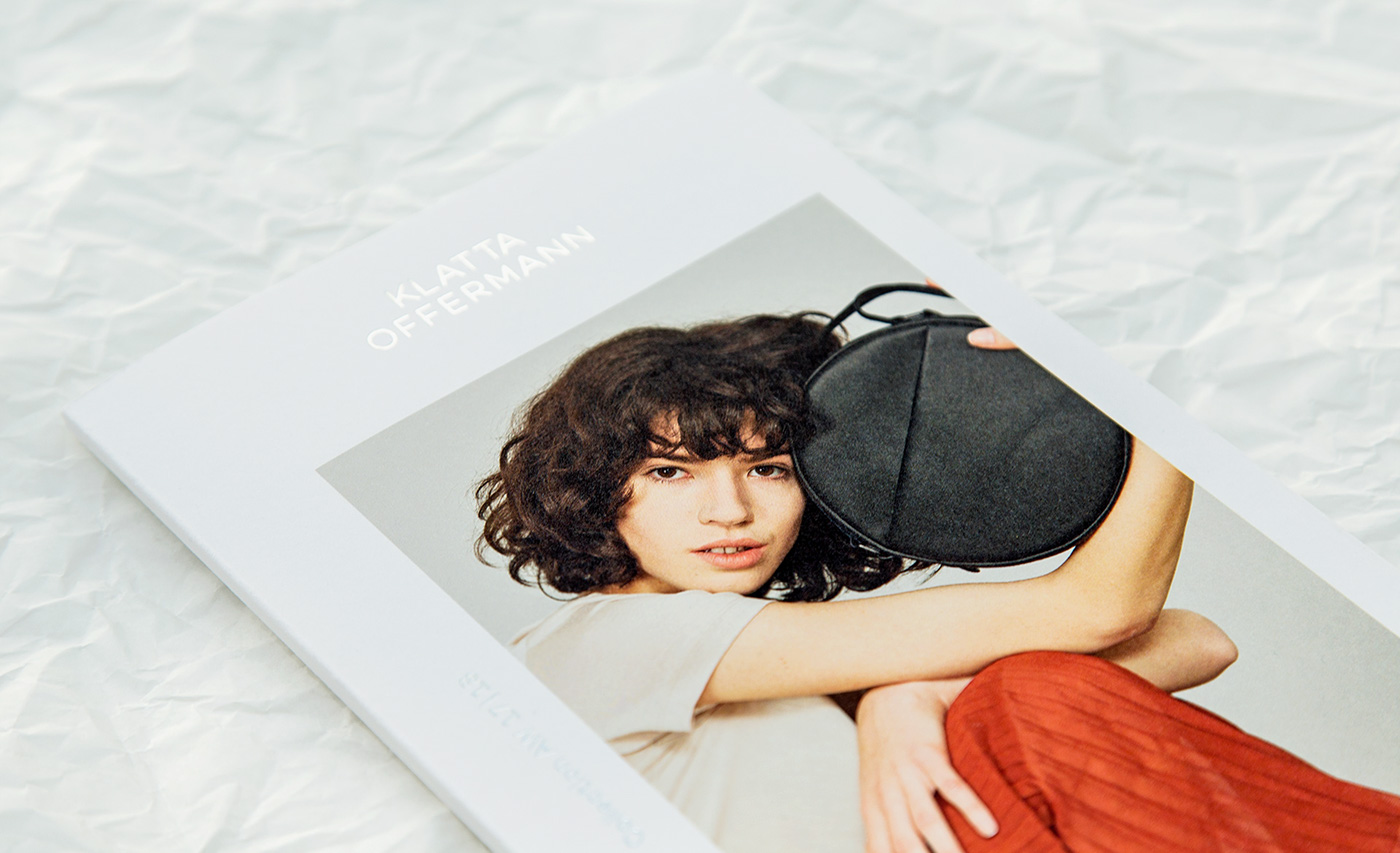 Lookbook brochure clean editorial Layout bag leather typography   open thread-stitching swiss brochure