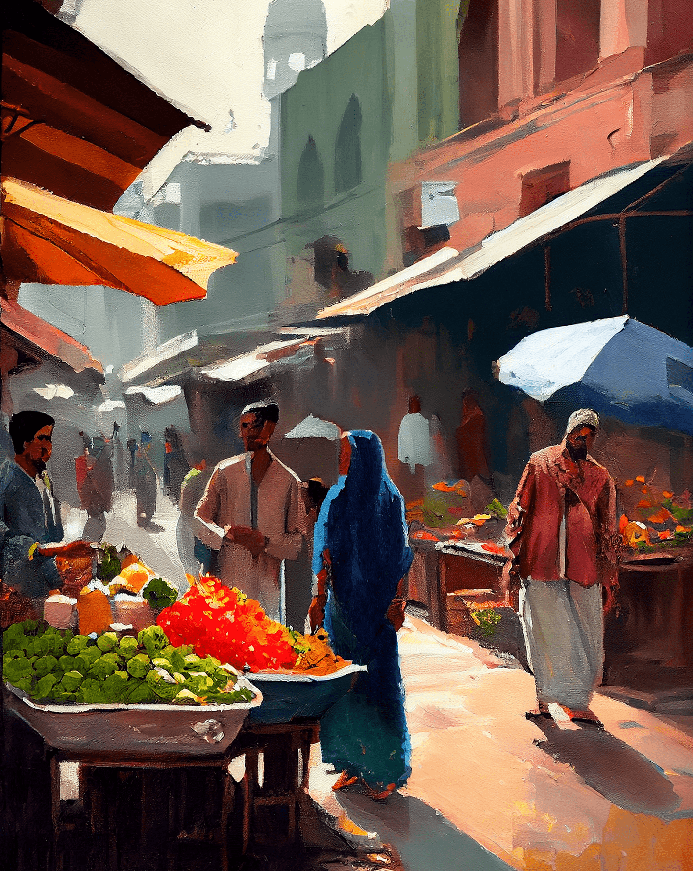 concept art Digital Art  digital illustration ILLUSTRATION  lahore market nftart Oil Painting painting   Pakistan