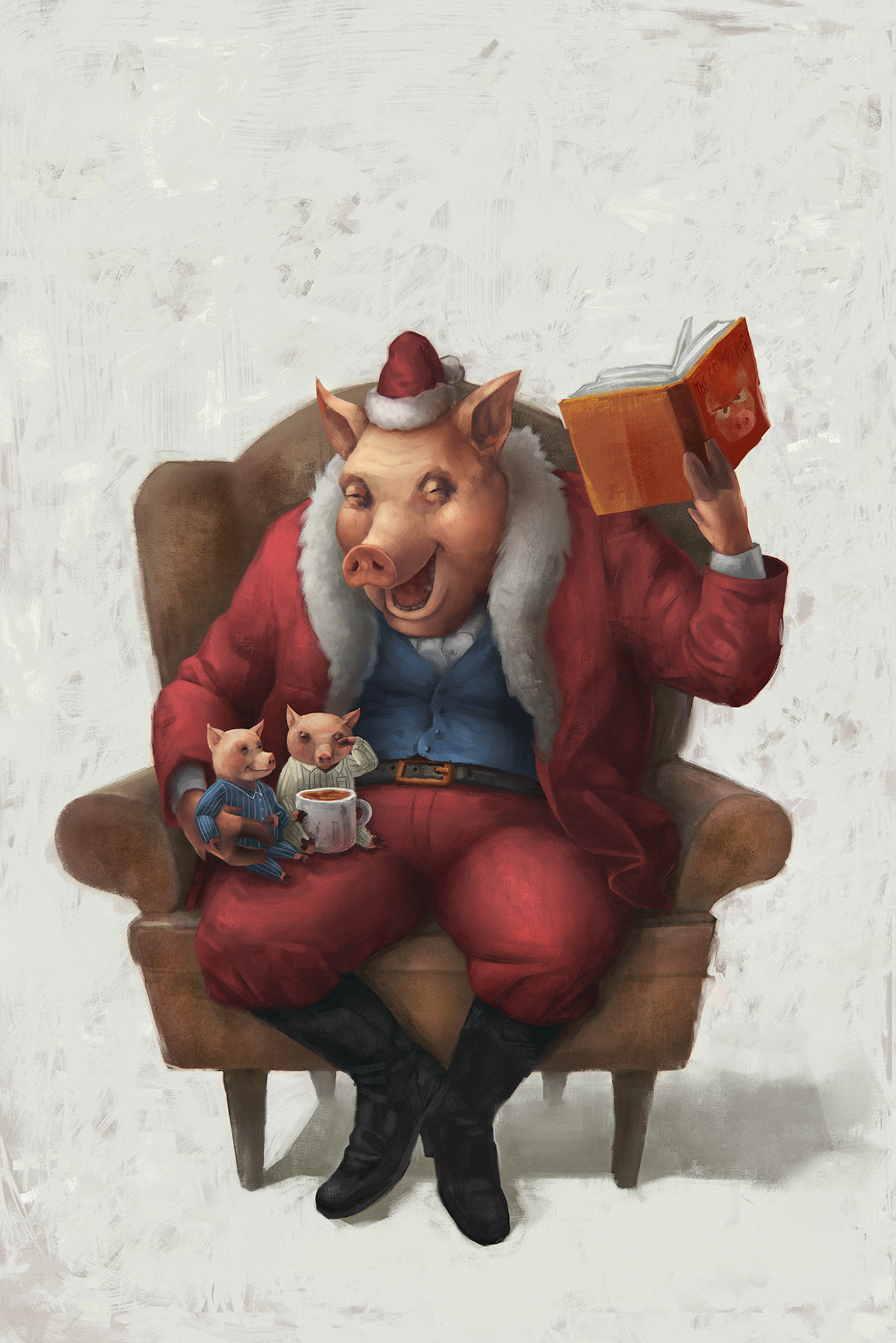 Christmas pigs year of pig ILLUSTRATION  childrens illustration Magazine illustration Magazine Cover Editorial Illustration cover design digital painting