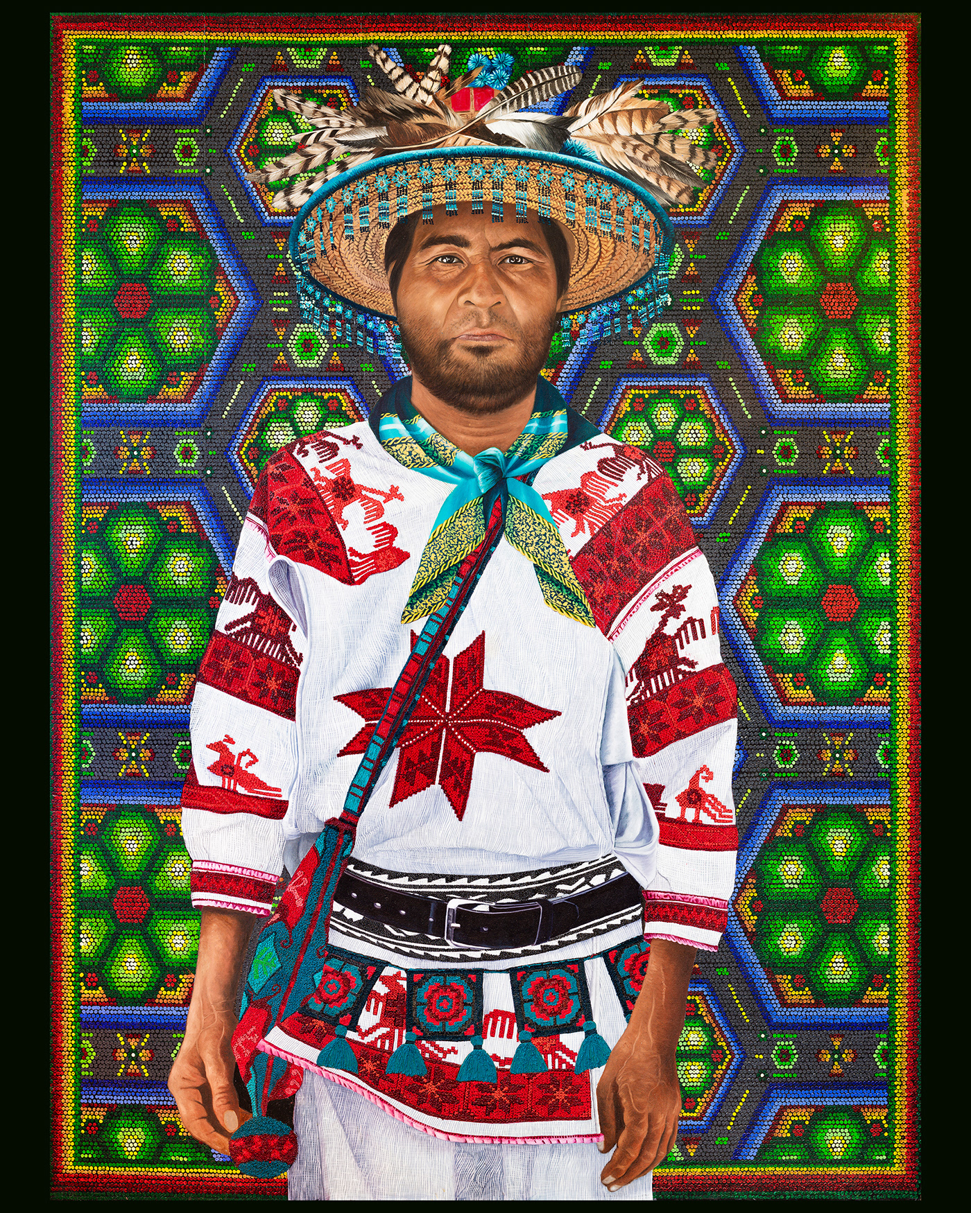 portrait Native Huichol Oil Painting art