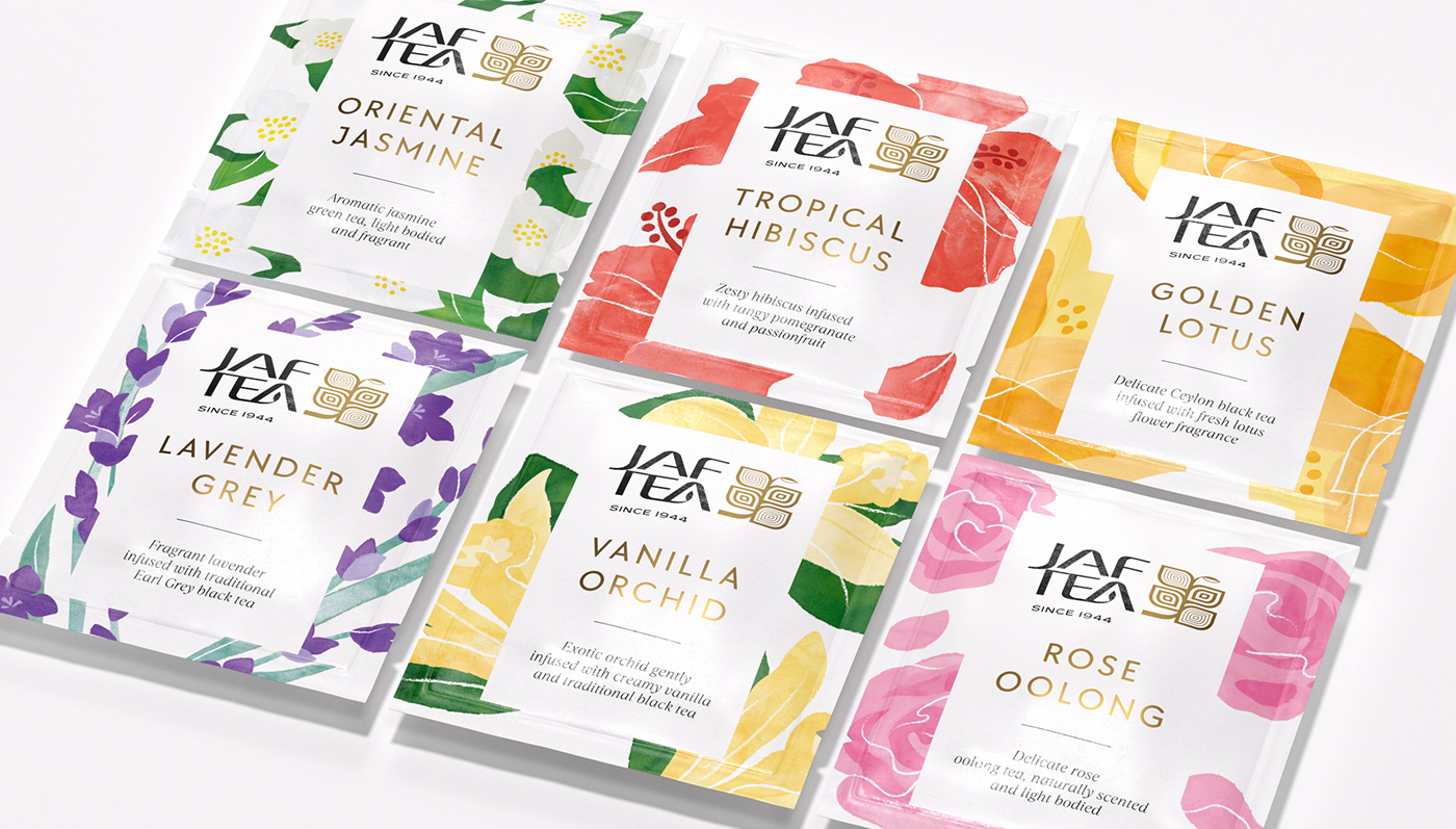 branding  Flowers ILLUSTRATION  package design  Packaging pattern Premium Tea tea Tea Packaging watercolor