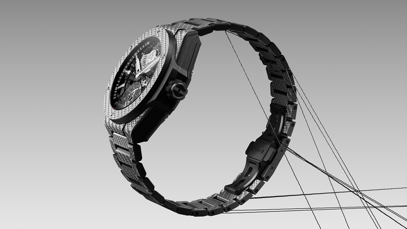hublot metal chrome 3D Render R&D design watch