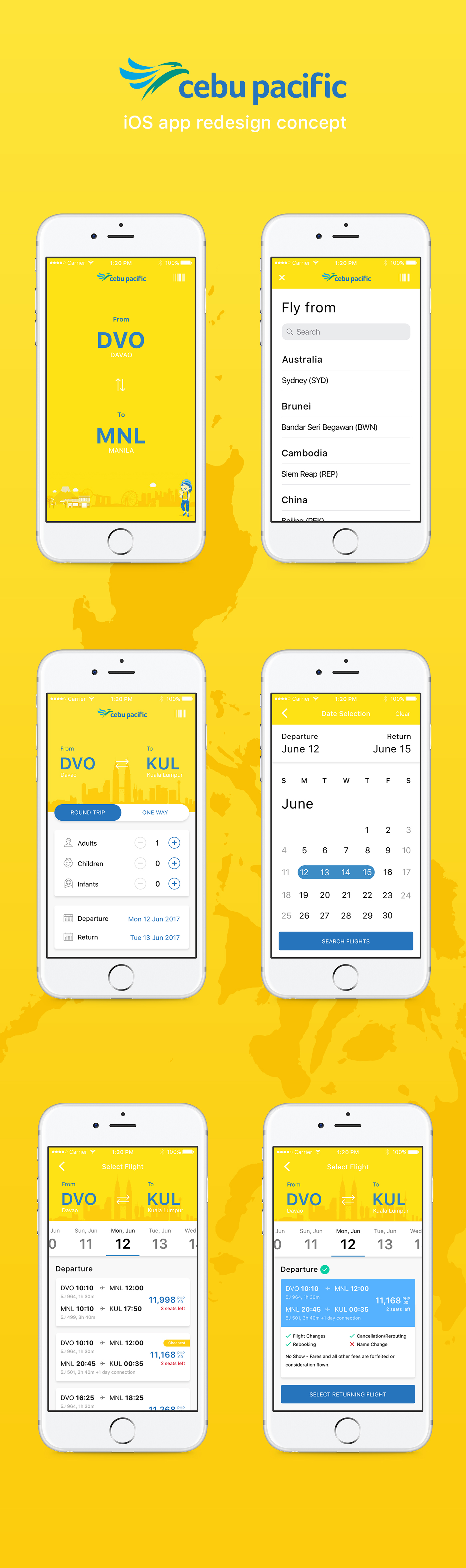 airline flight iOS App Mobile app Cebu Pacific app redesign sketch principle