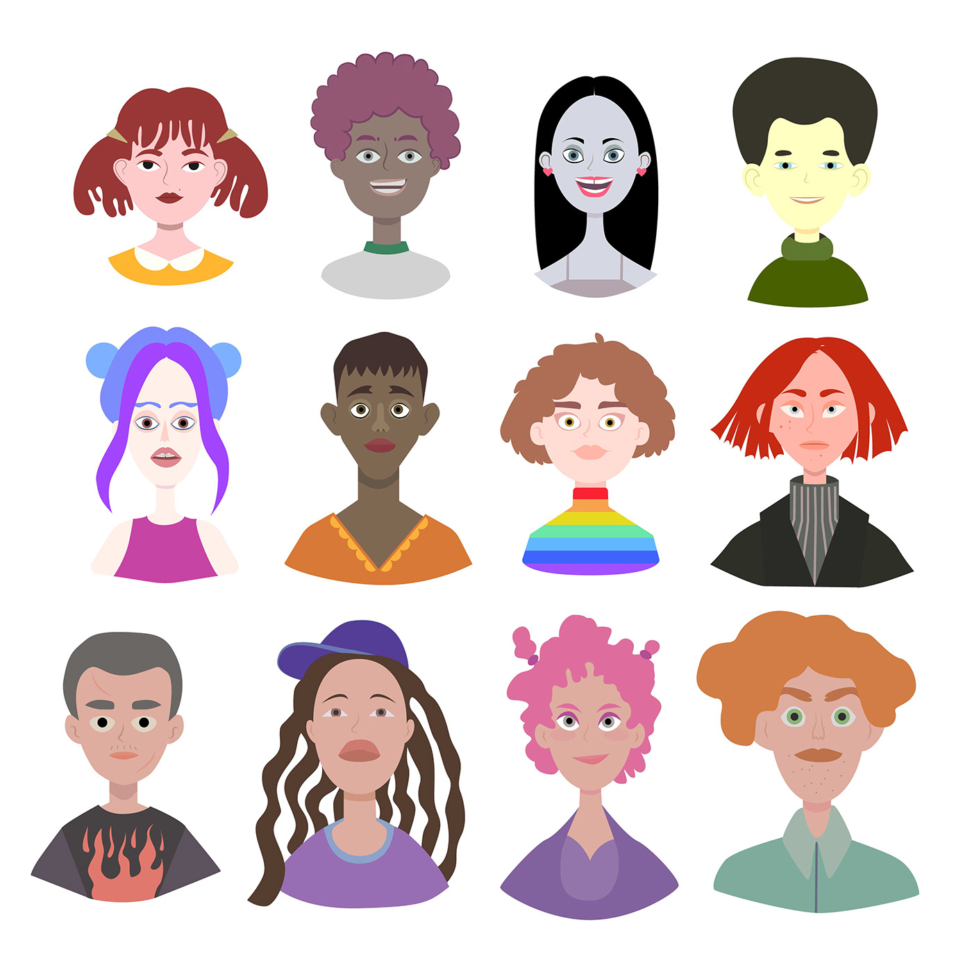 Adolescentes Character features head icons Individuality logos portrait Unique vector