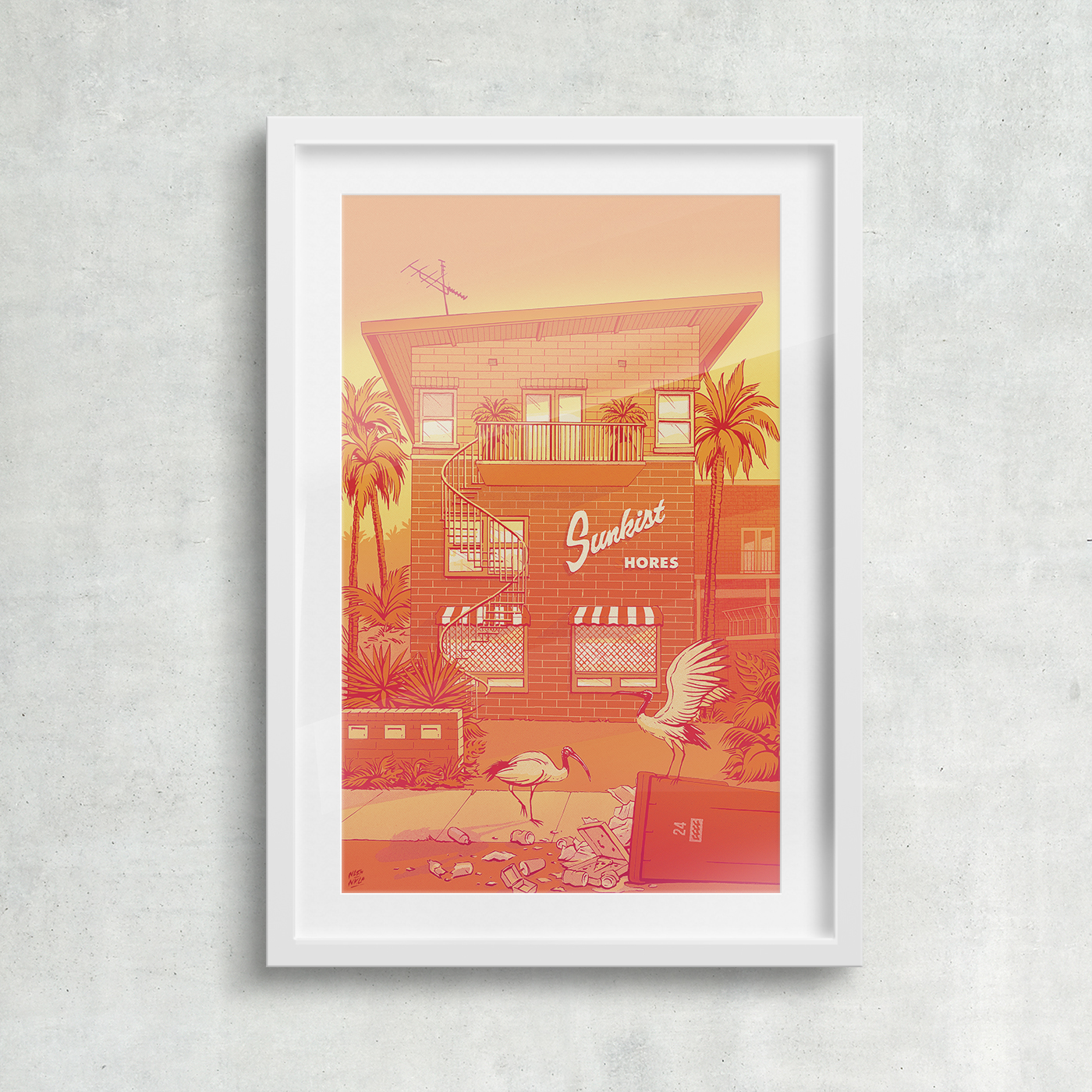 halftone risography Retro Printing Sunkist sunshine Ibis motel Palm Tree