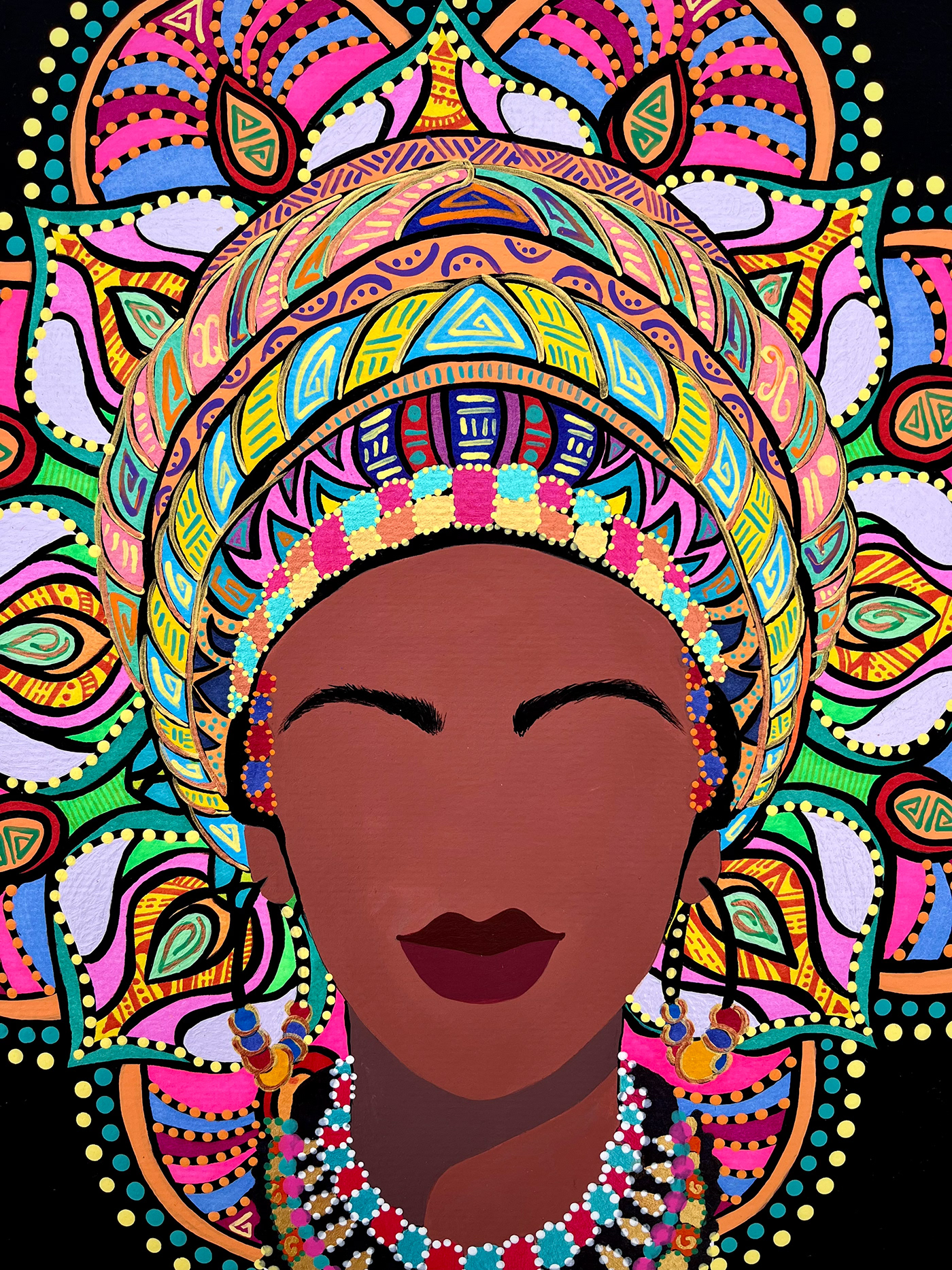 fine art African Art acrylic painting line art Mandala art for sale
