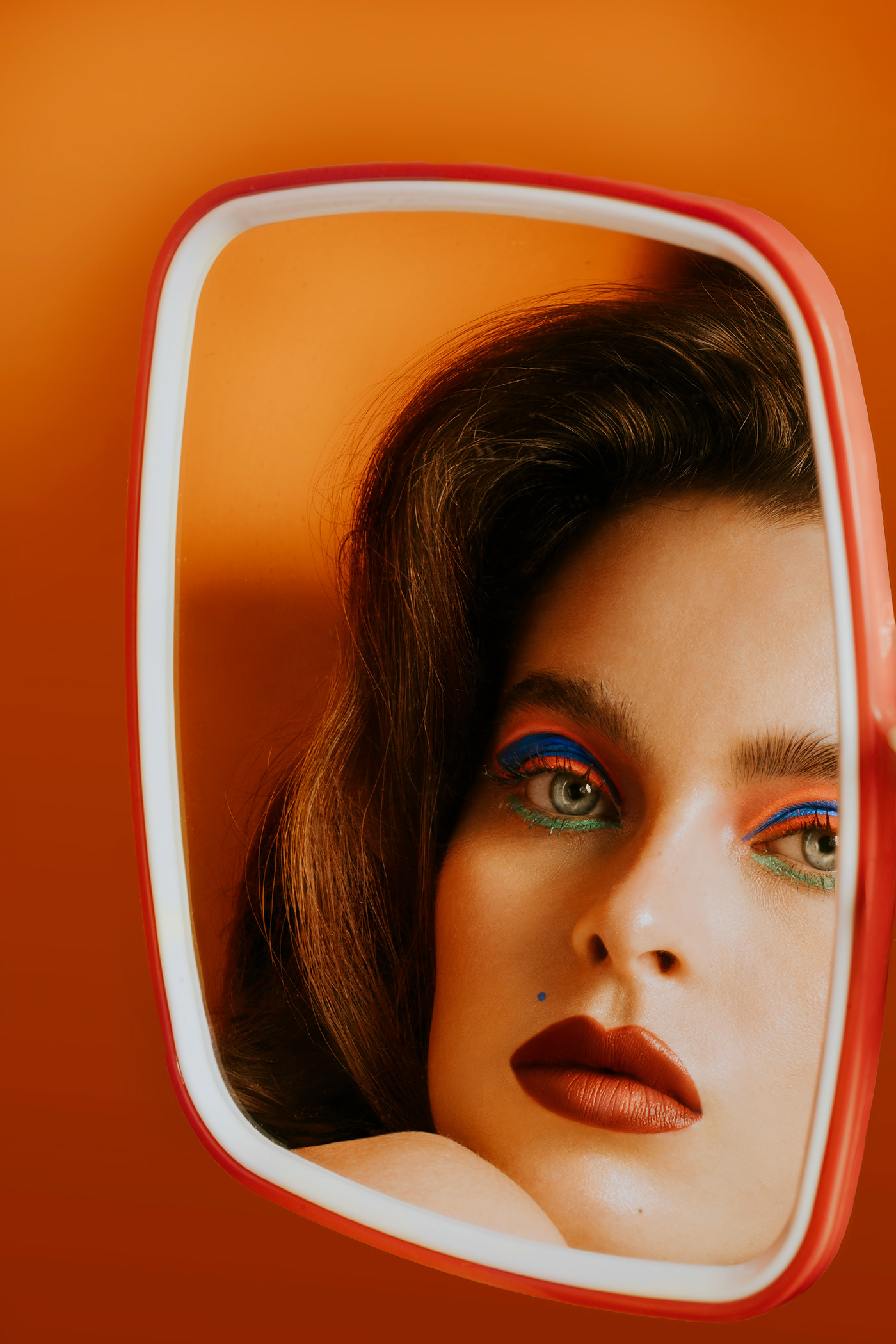 makeup orange vintage Film   grain beauty Photography  model eyebrows mirrors