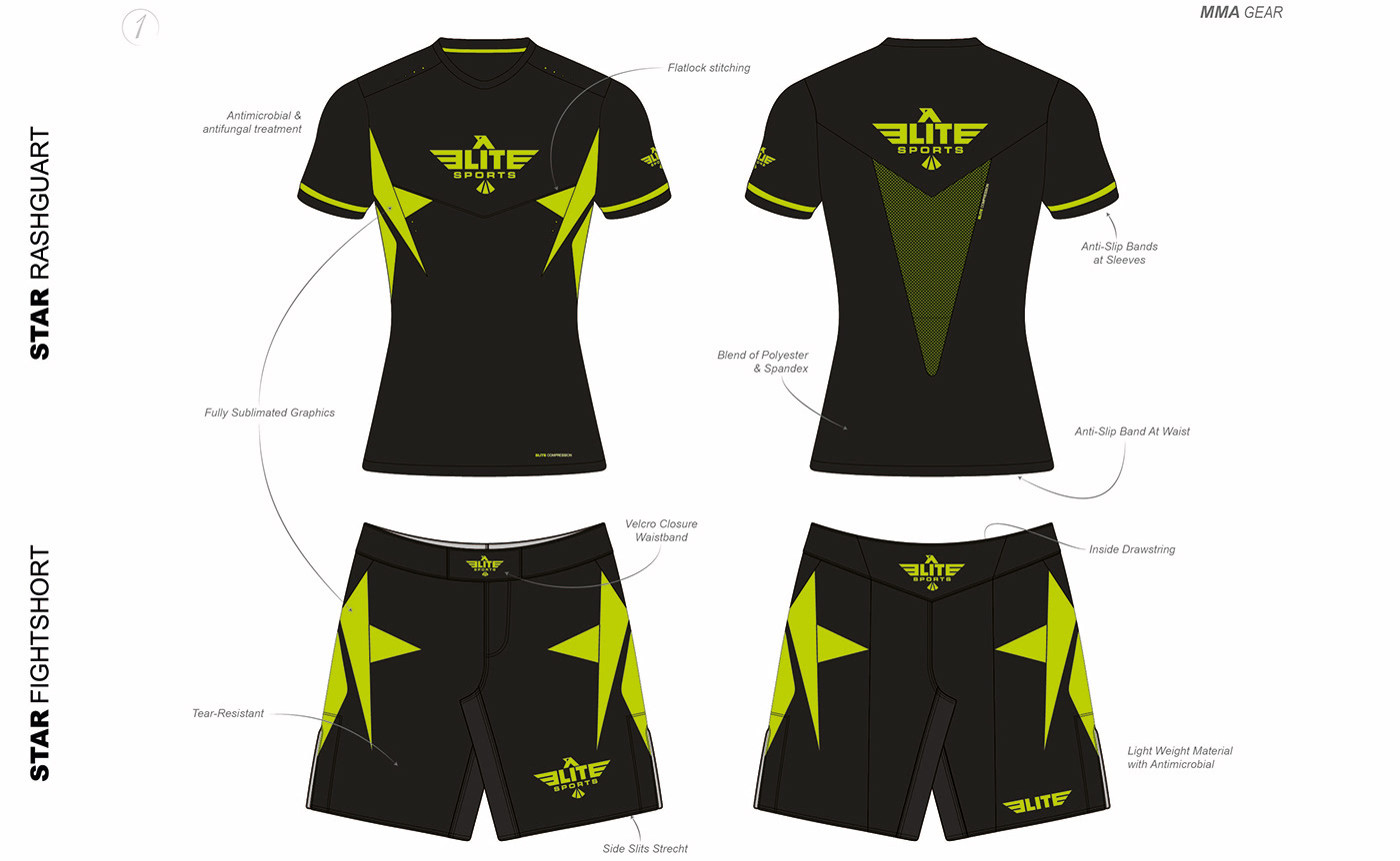 MMA fightwear sport muay thai apparel Elite rashguard short gloves protection