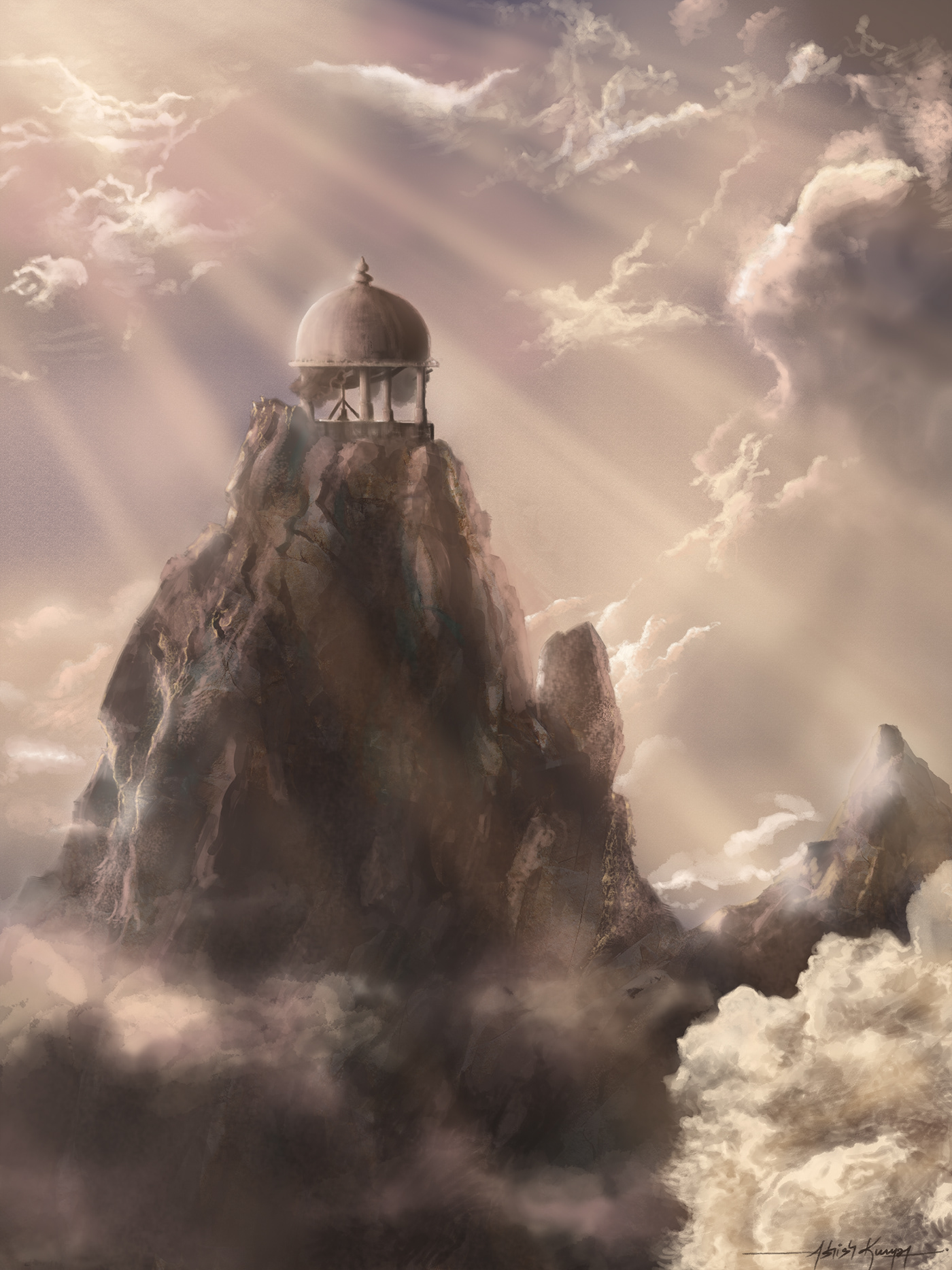 digital painting concept art Game Art god of war temple realistic photoshop clouds