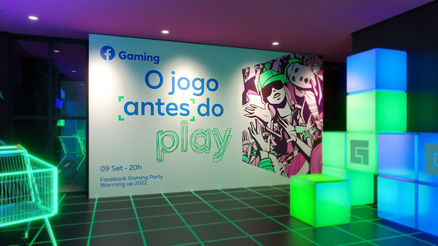 BGs brasil game show facebook cenografia Evento estande Stand Exhibition Design  3ds max facebook gaming
