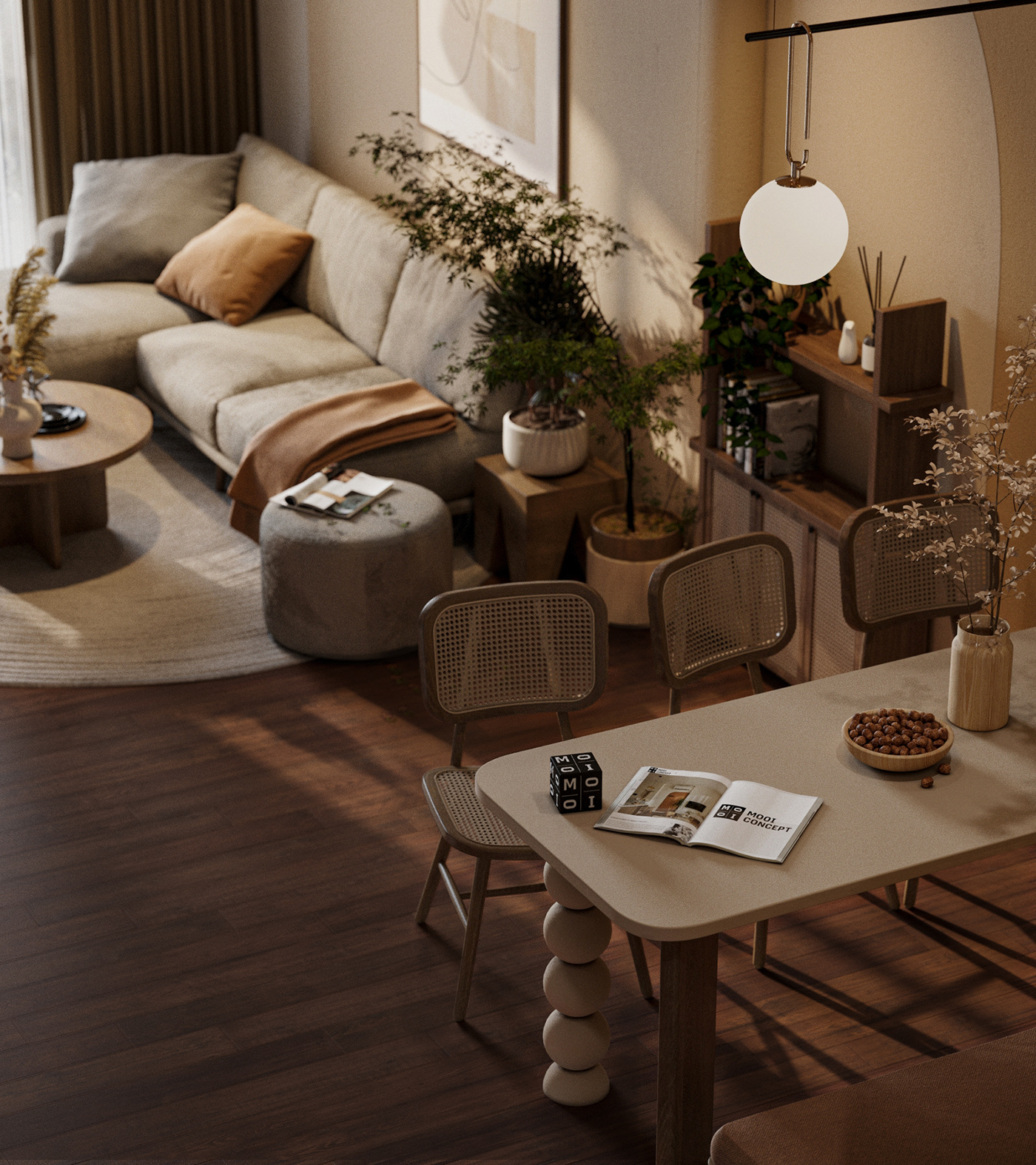 akari city bedroom concept Interior interior design  interiordesign Japandi interior mooiconcept Scandinavian Wabi Sabi