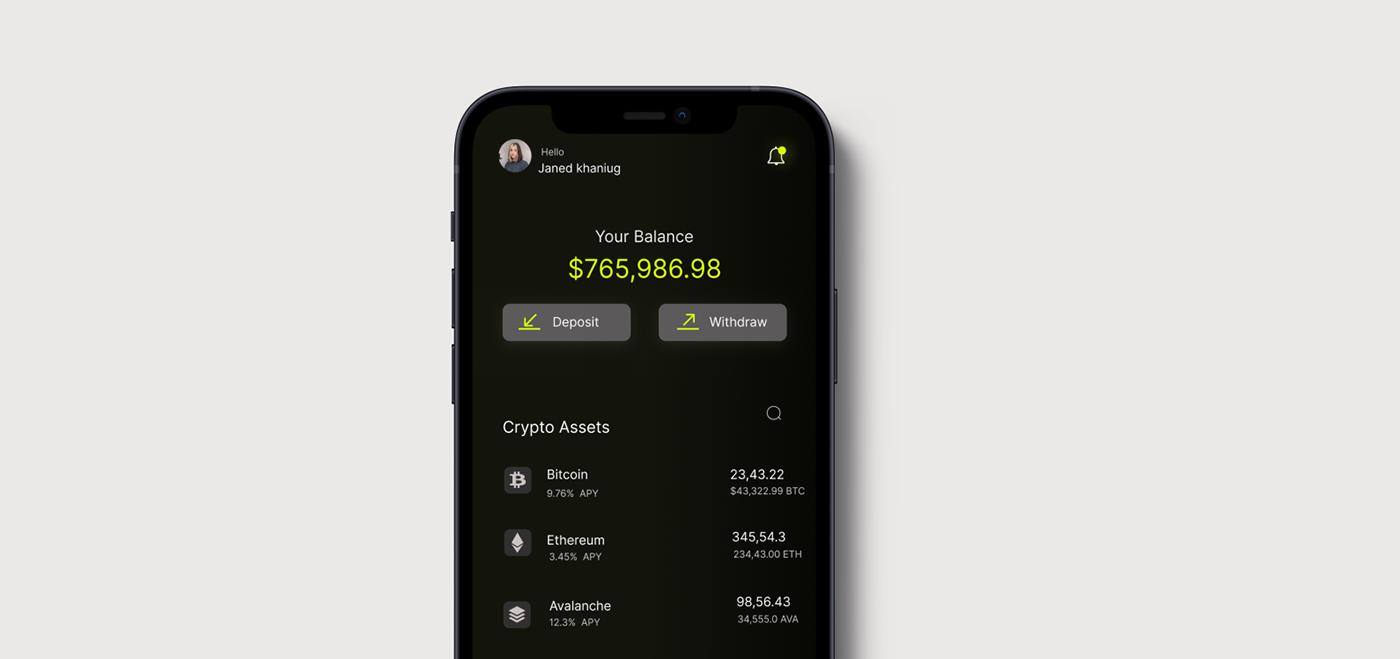 Bank bitcoin blockchain crypto app cryptoart cryptocurrency mobile UI design nft wallet app