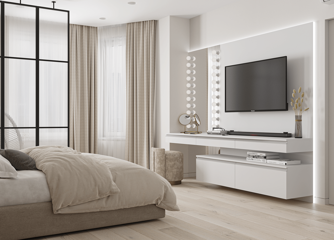 3ds max archviz bedroom black and white Interior monochrome Render visualization интерьер спальня