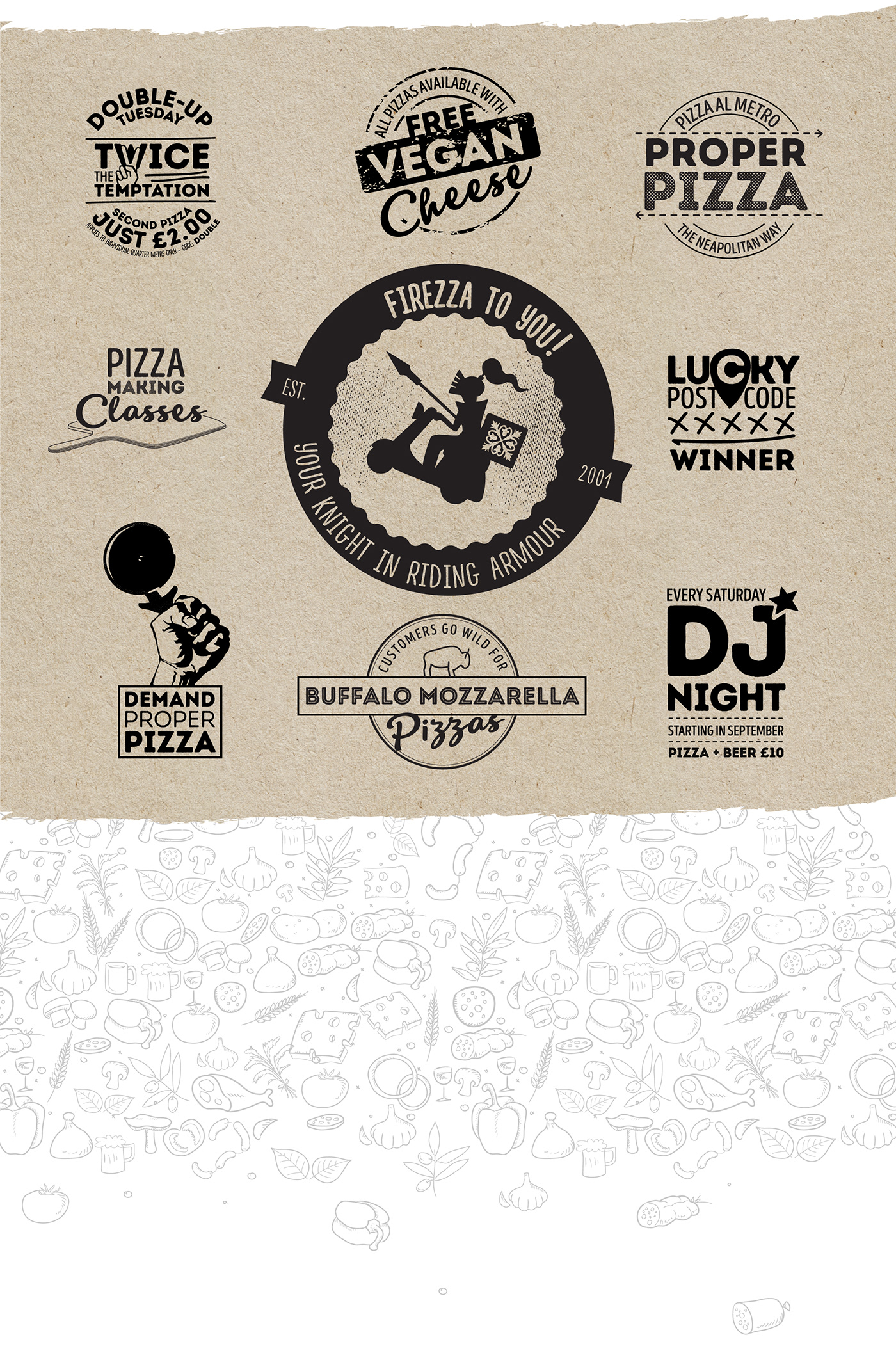 branding  creative drone firezza marketing   Outfly Packaging Pizza print Website