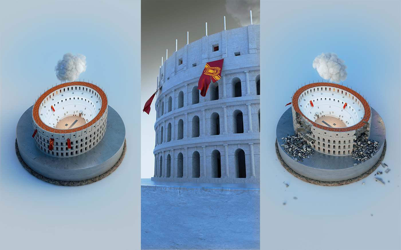 3D amphitheatre architecture artwork clouds destruction jem Rome simulation tunisia