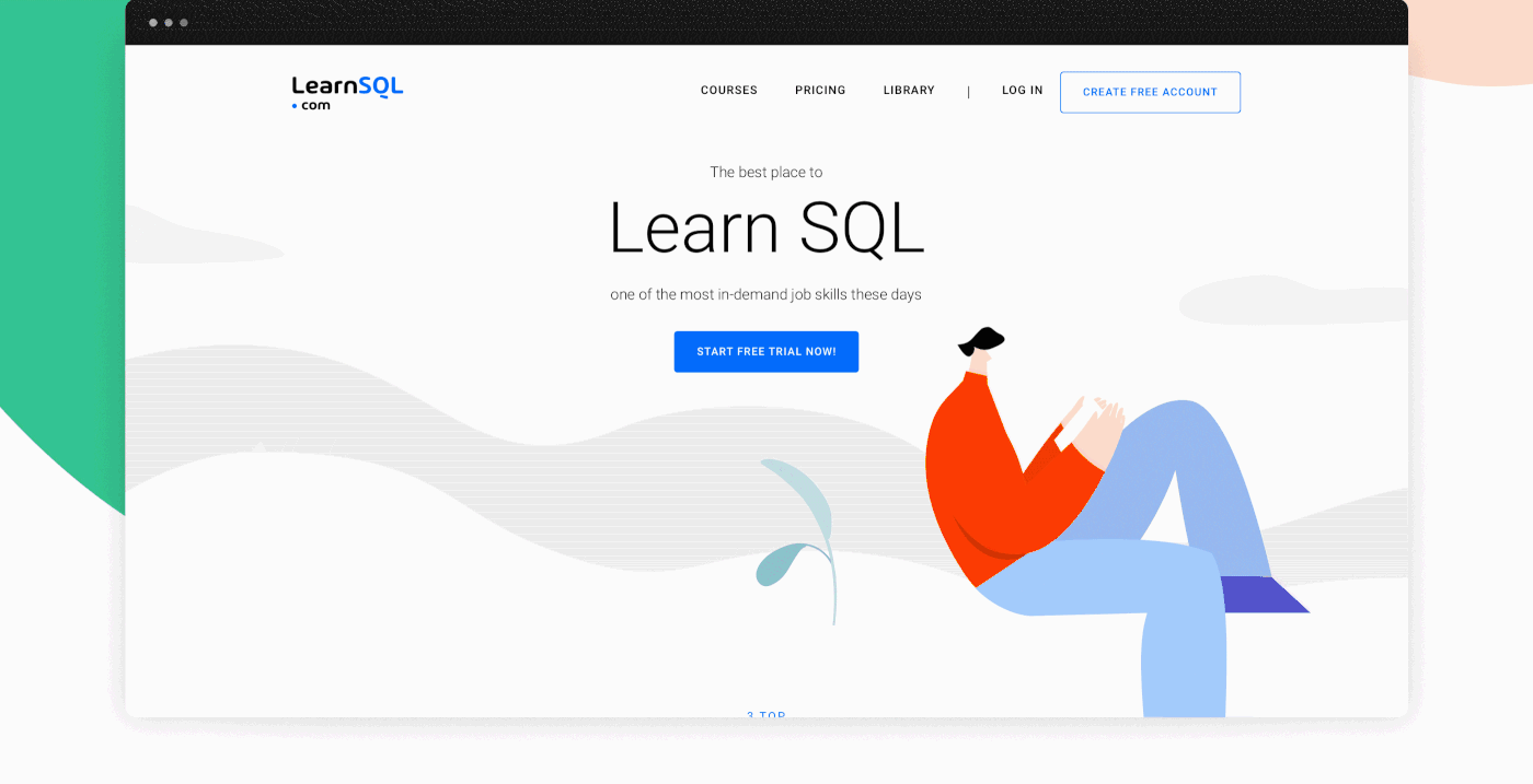 e-learning Education illustrations interaction learnsql.com SQL UI ux Webdesign