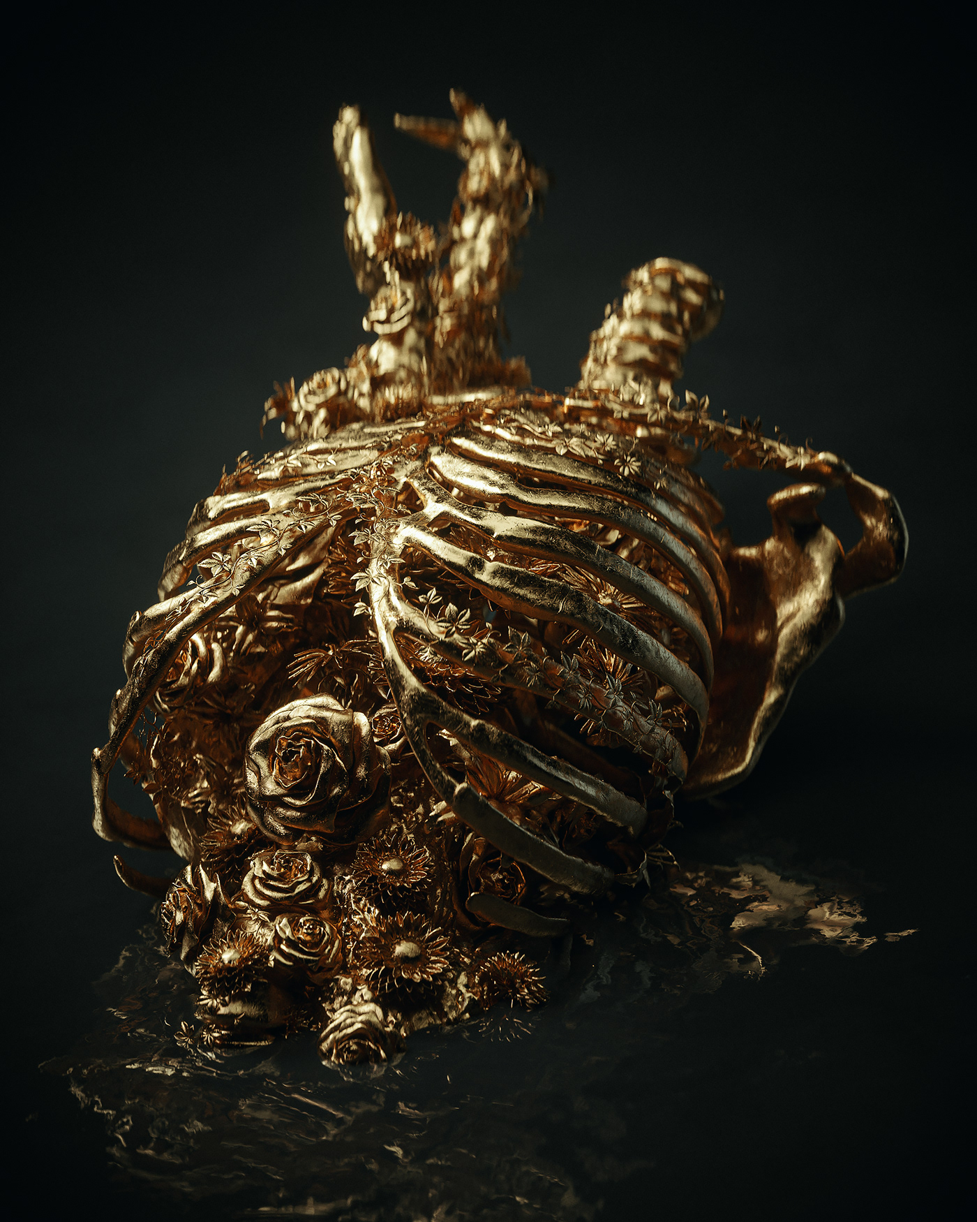 gold medusa sculpture Zbrush 3D ILLUSTRATION  billelis skull death cinema 4d
