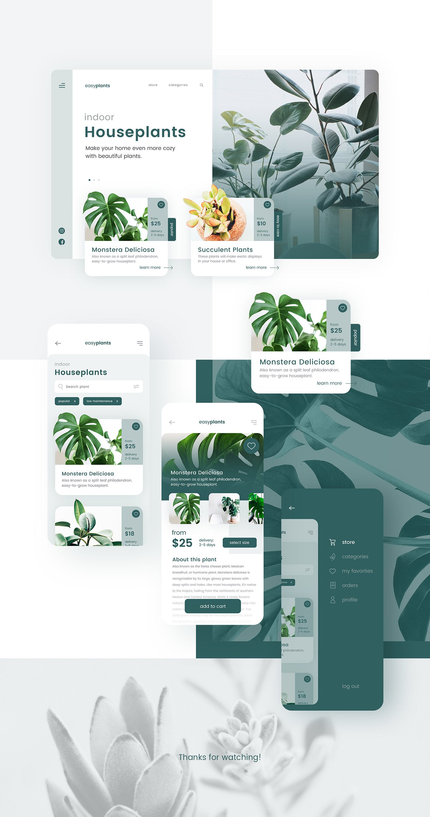 Webdesign UI ux application Monstera plants webshop UserInterface minimal green