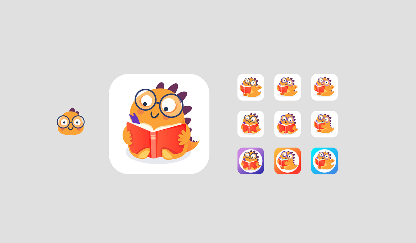 Dinosaur Dino orange Character Mobile app Character design  read Reading kids children