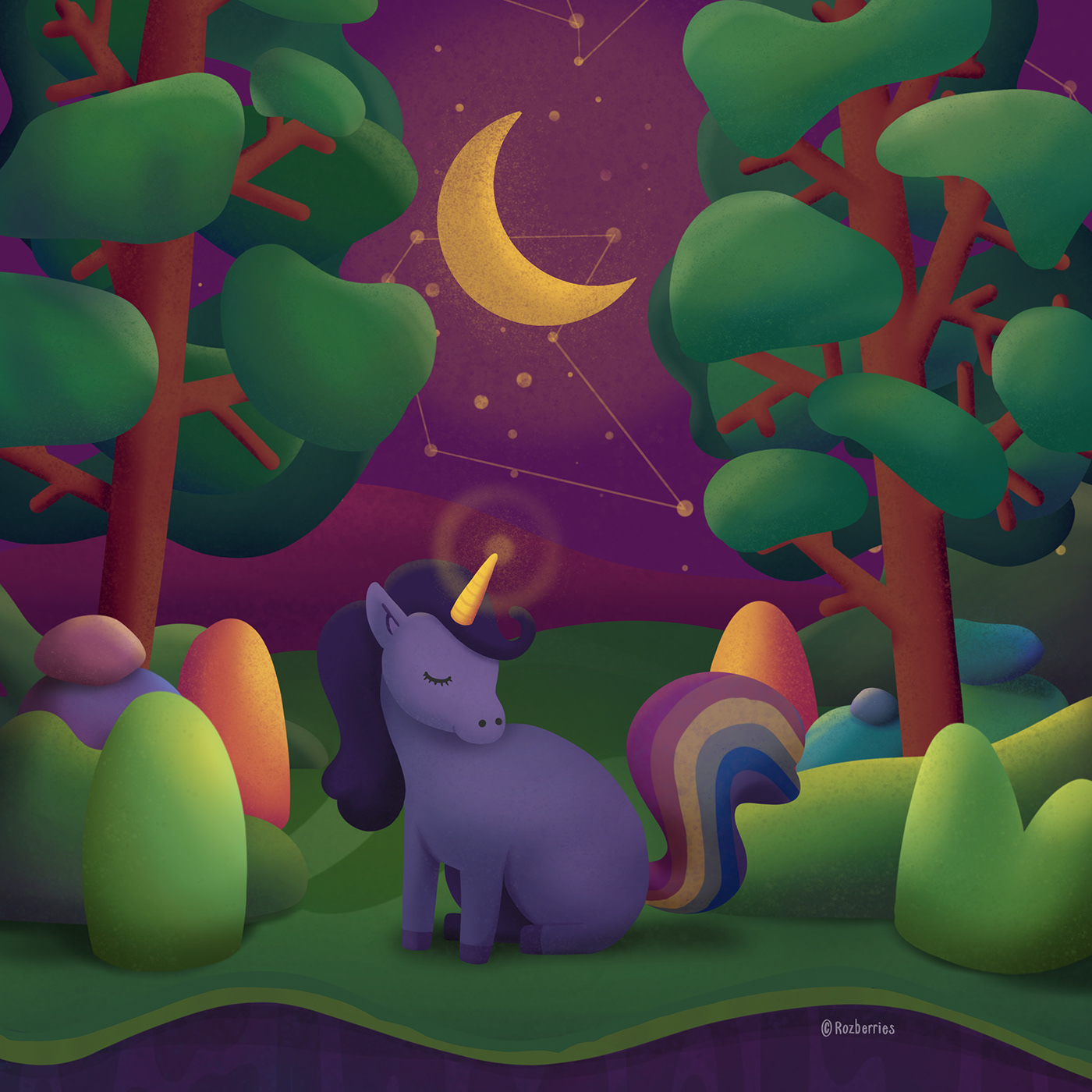 animals art bunny Cat childrens book dark matter Drawing  fantasy fresco ILLUSTRATION  kids kitty Magical moonlight Procreate purple rabbit surreal unicorn