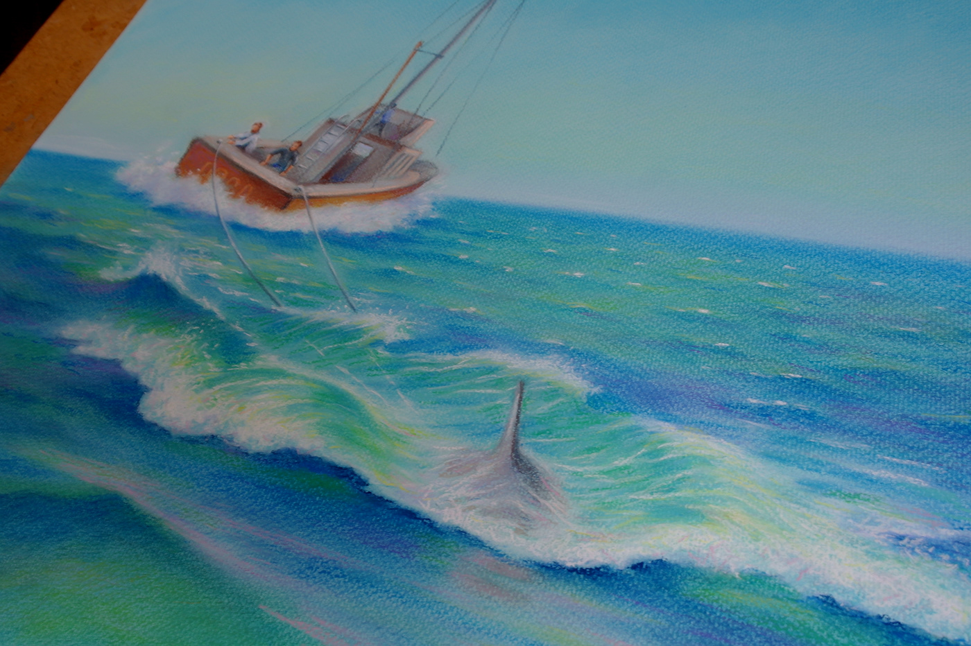 blue Cinema jaws movie art Ocean pastel shark ship steven spielberg wave