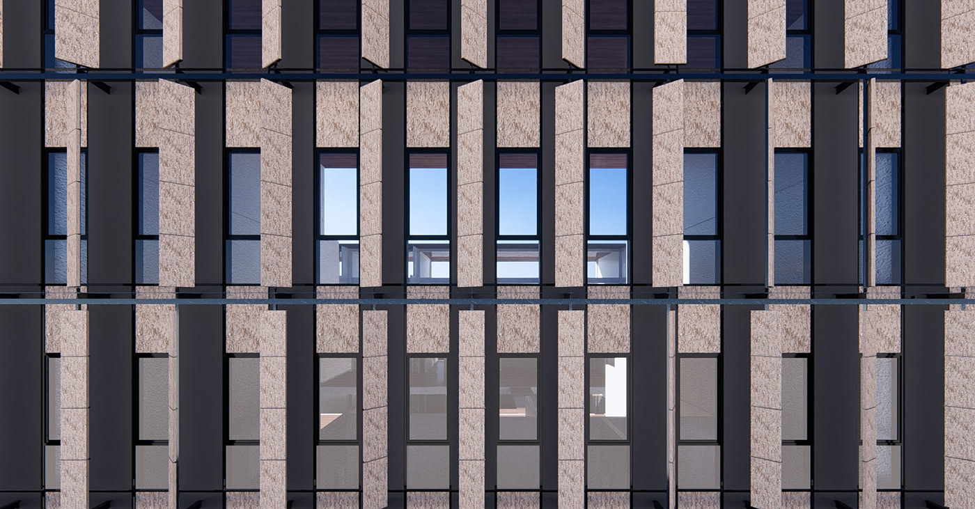facade adaptive reuse stone design revit architecture Sustainability Courtyard Design louvers Render