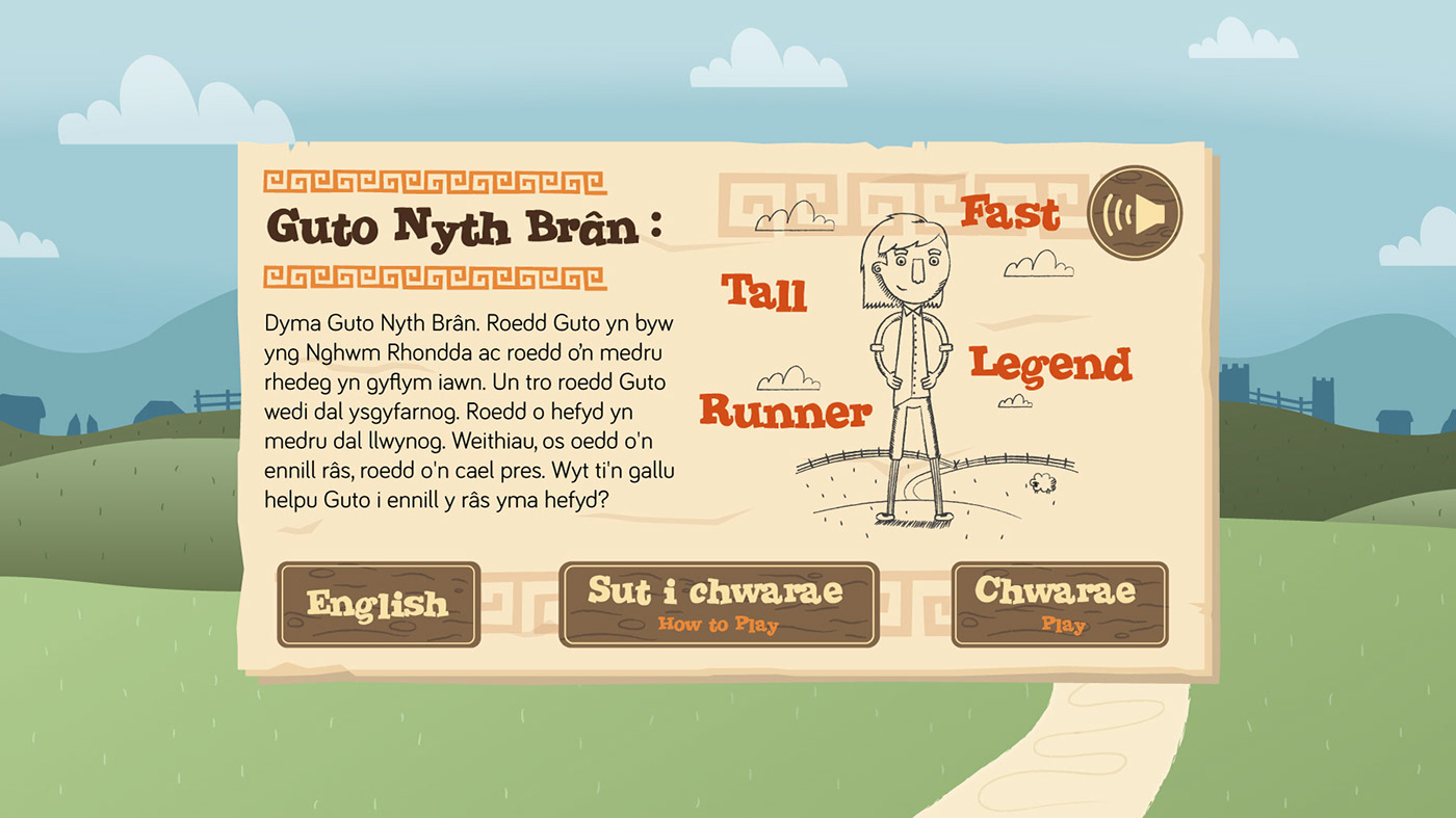 Welsh language guto runner educational app wales race words Guto Nyth Brân
